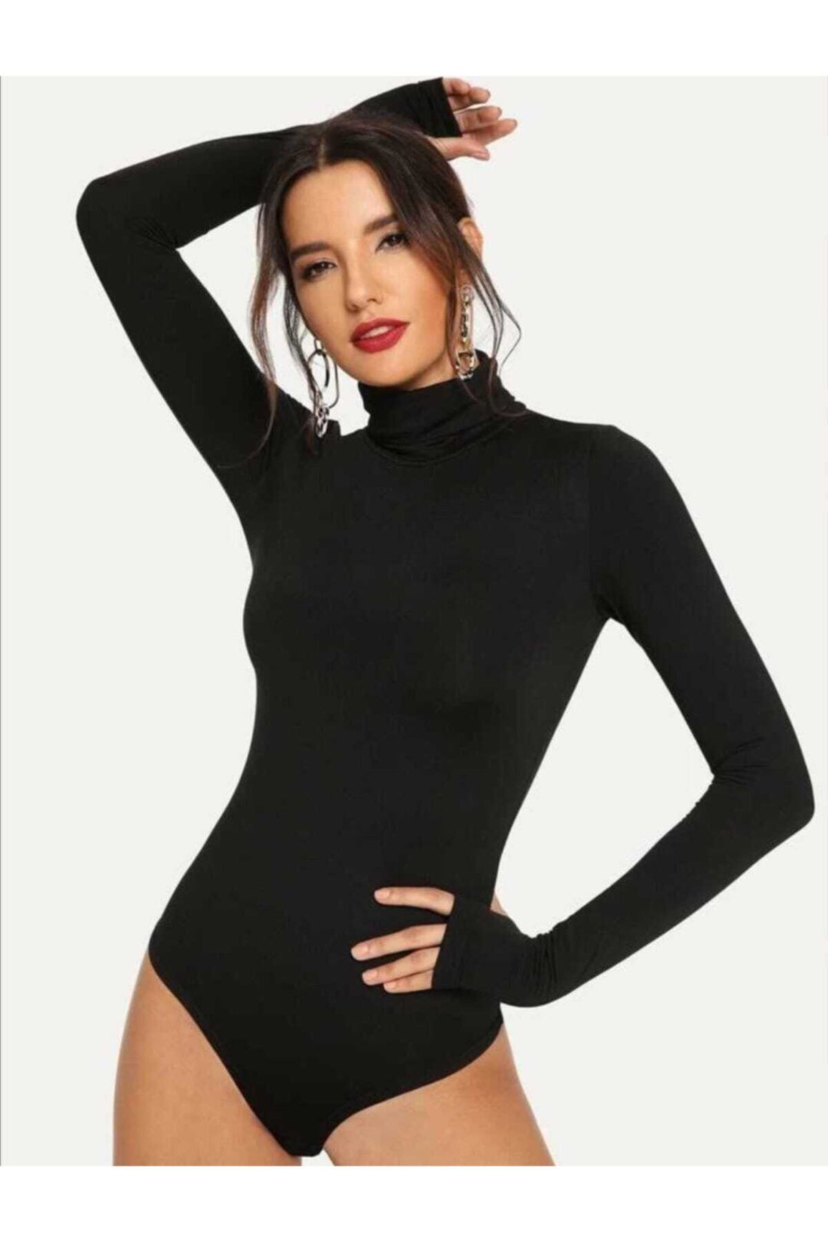 by eymen design Kadın Balıkçı Yaka Parmak Geçirmeli Bodysuit