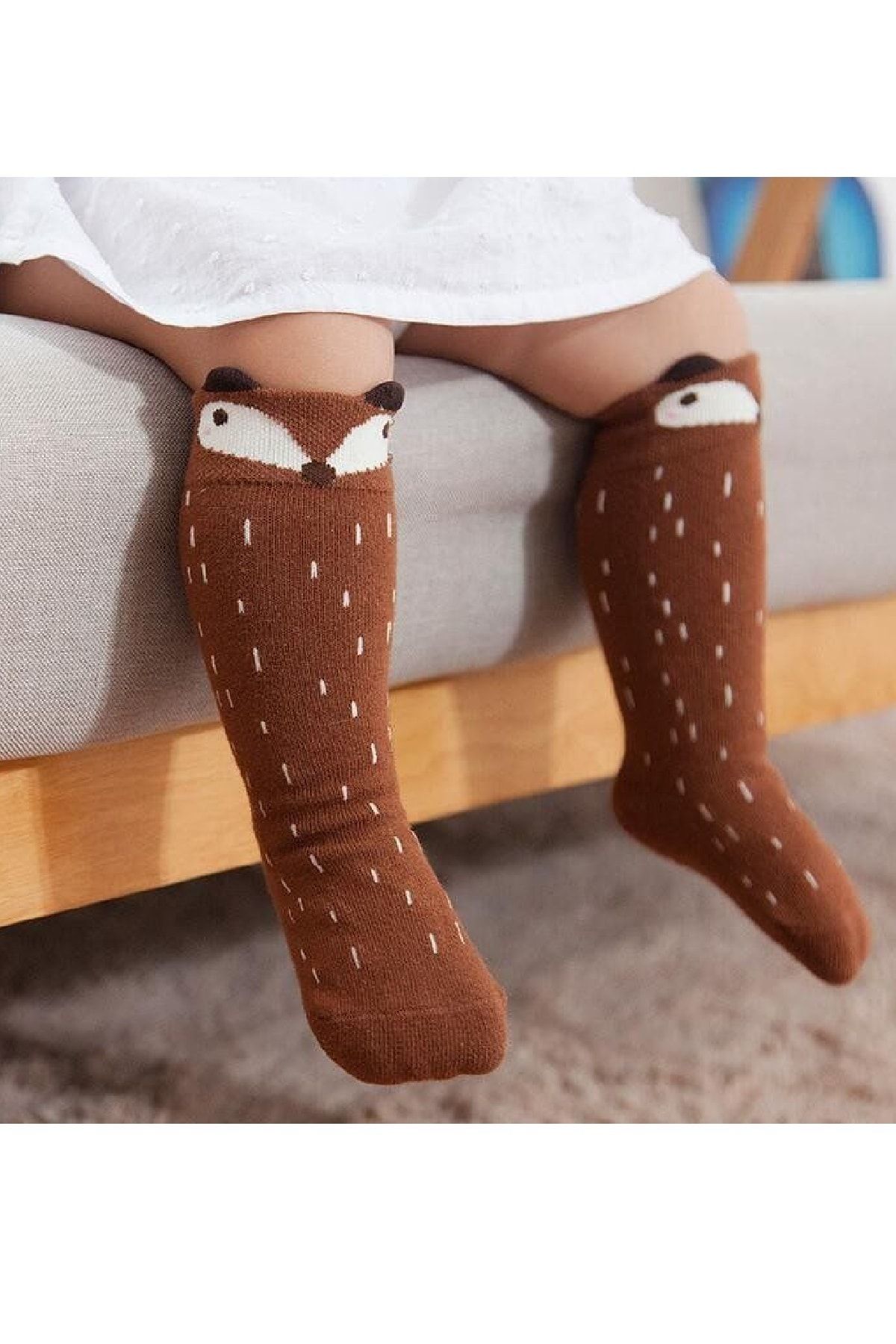 Asa Bebek Çocuk Tilki Desenli Unisex Bebek Diz Altı Çorabı