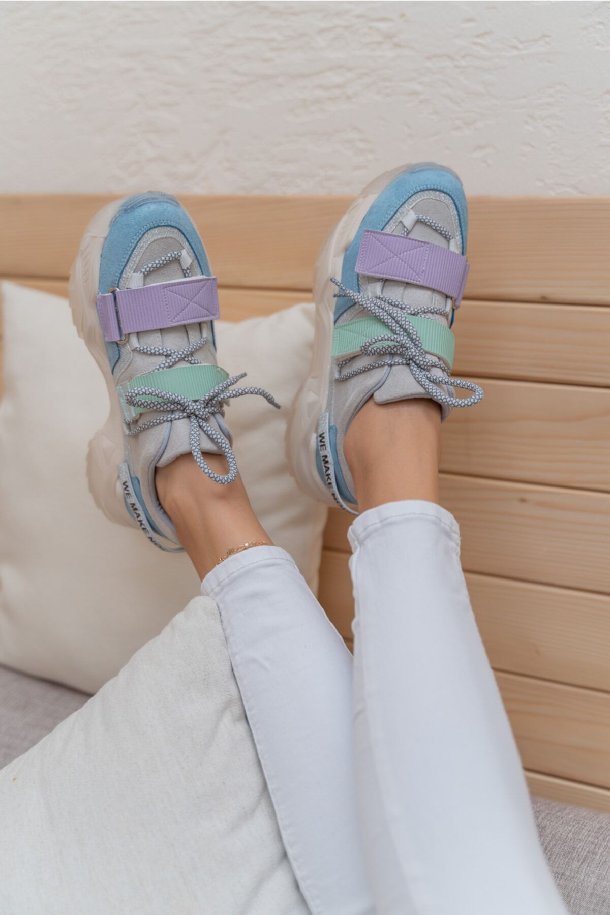 ANGELİNA JONES Kadın Mavi Pembe Cırtlı Sneaker