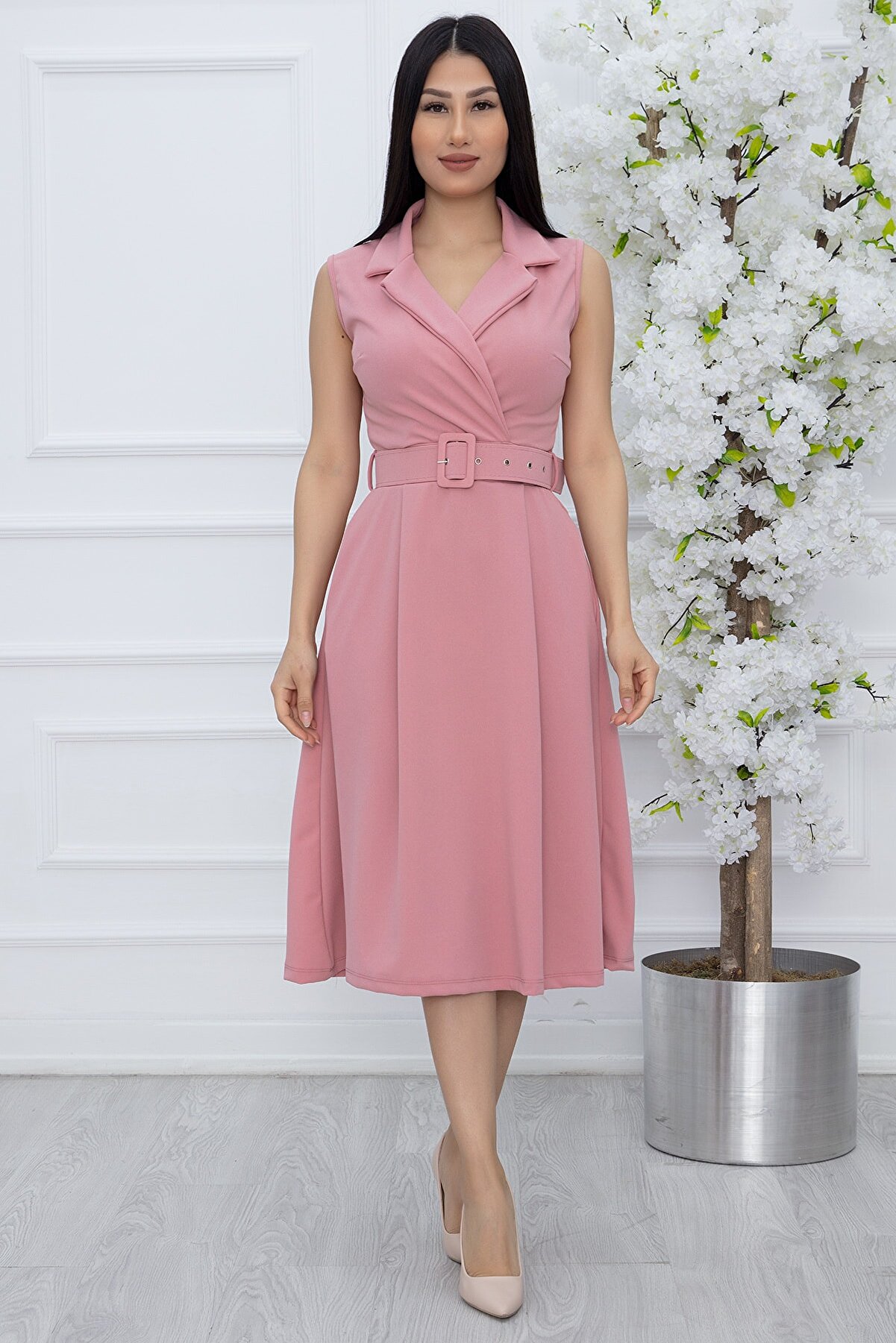 PULLIMM Kadın Klasik Yaka Kolsuz Elbise 2508