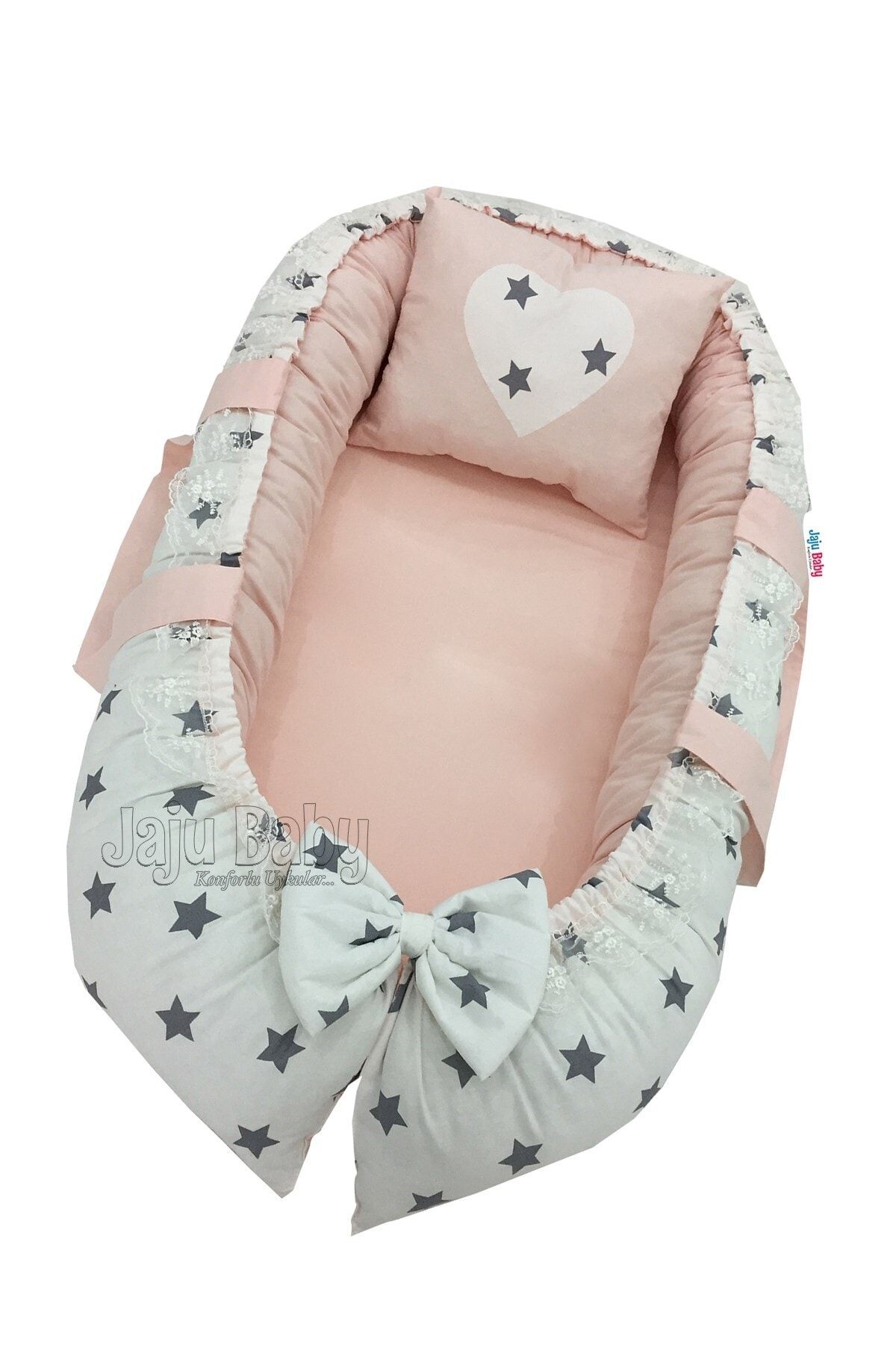Jaju Baby Nest Beyaz Zemin Gri Yıldız Lüx Jaju-babynest Anne Yanı Bebek Yatağı