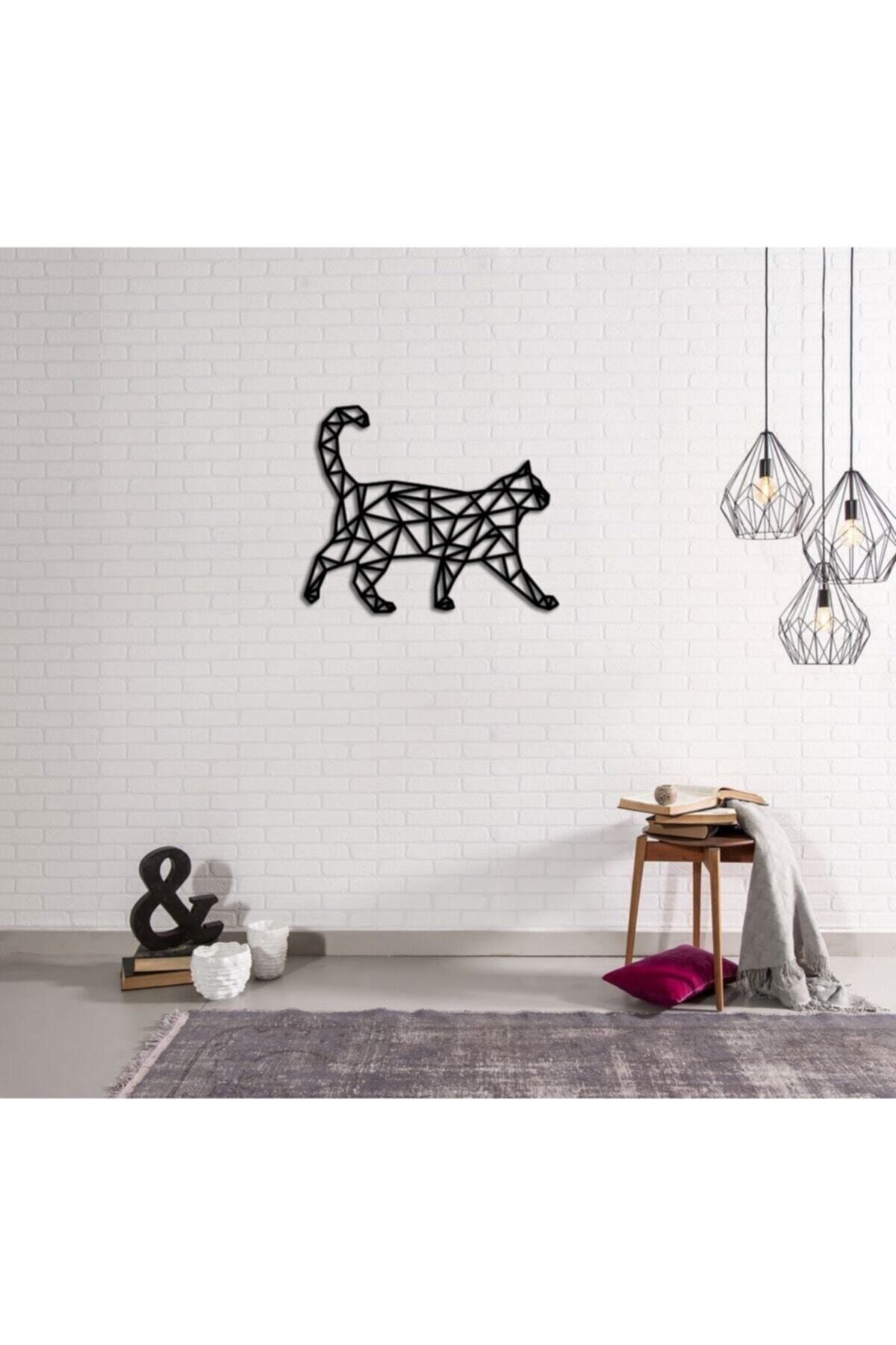 MOD Ahşap Geometrik Siyah Kedi Temalı Ev Duvar Dekorasyonu