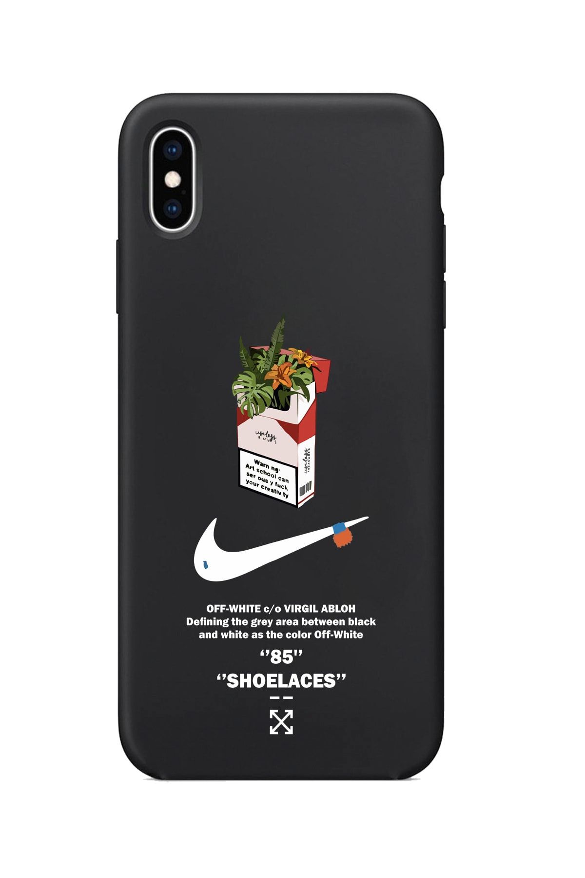 casesing Iphone X Uyumlu  Siyah Lansman Nike Smoke Tasarımlı Içi Süet Kaplı Kılıf