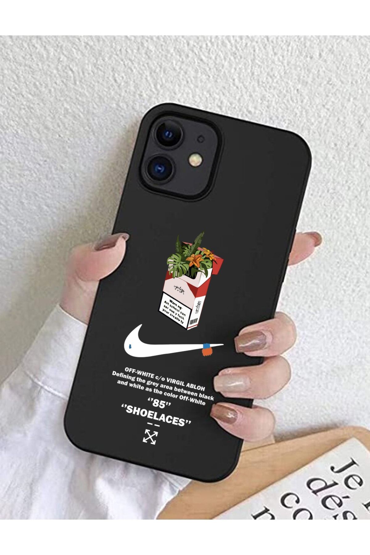 casesing Iphone 11 Siyah Lansman Nike Smoke Tasarımlı Içi Süet Kaplı Kılıf