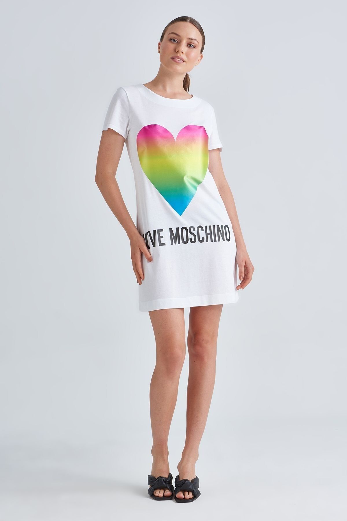 Moschino Renkli Kalp Baskılı Kadın Elbise