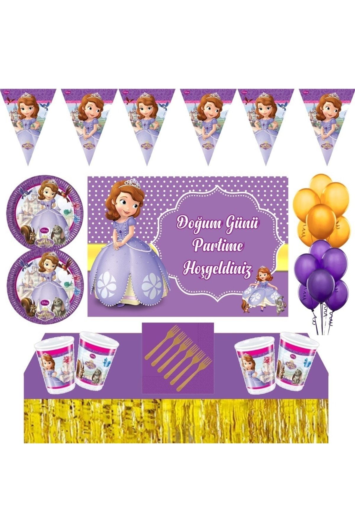 Prenses Sofia Doğum Günü Konsepti 32 Kişilik 50x70 Afişli Doğum Günü Seti Masa Eteği