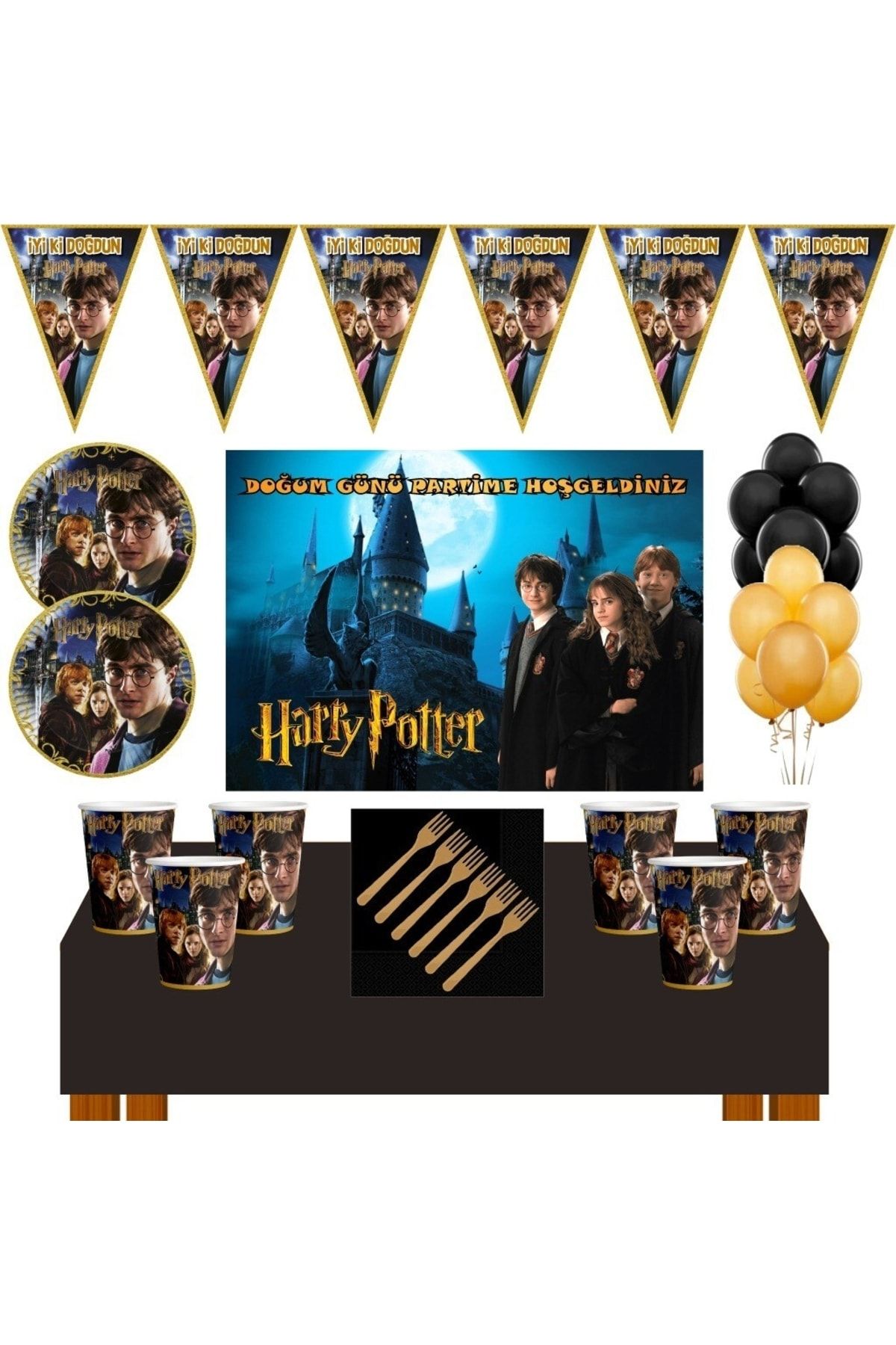 Harry Potter Doğum Günü Konsepti 32 Kişilik 50x70 Cm Afişli Parti Süsleri Seti