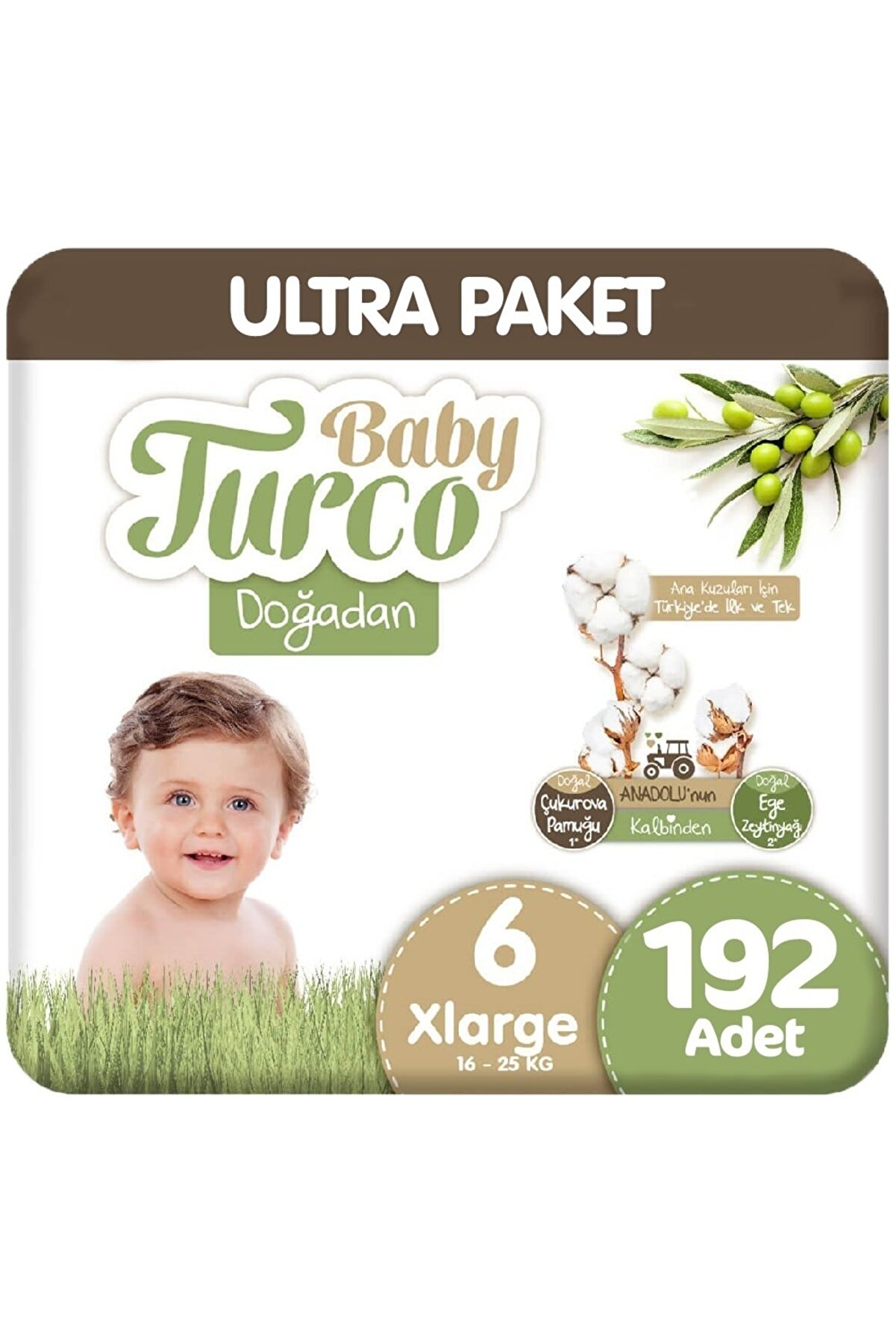 Baby Turco Doğadan Ultra Paket 6 Beden Bebek Bezi 64x3 192 Adet