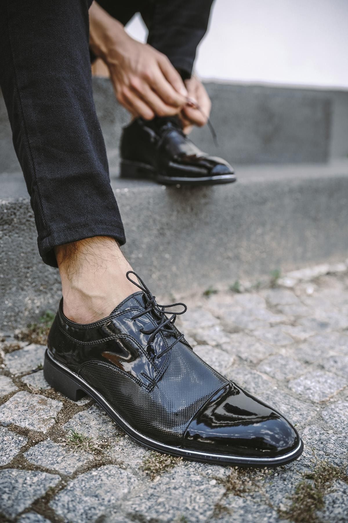 Oksit Orsino Dikiş Detaylı Rugan Erkek Klasik Ayakkabı