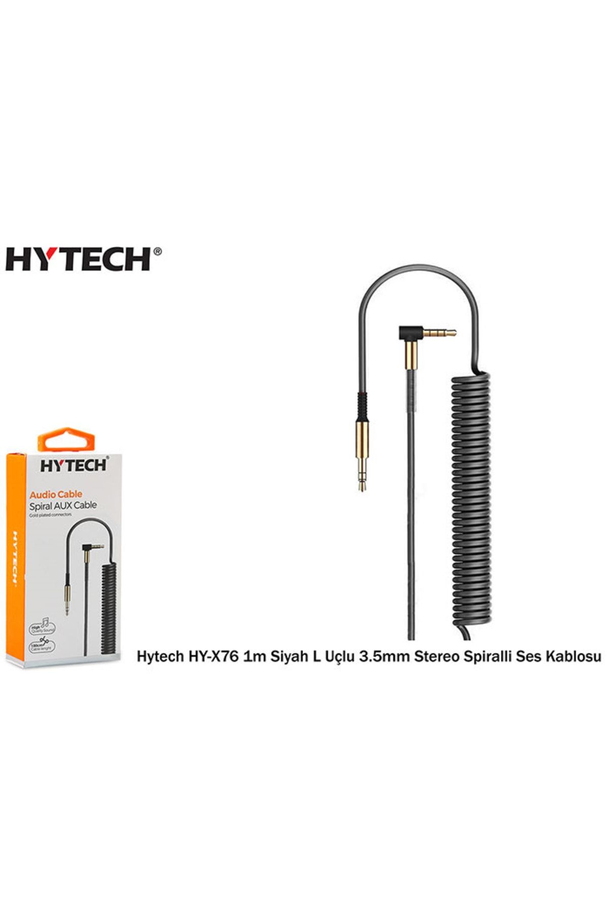 Hytech 1 Metre Siyah L Uçlu 3.5mm Stereo Spiralli Ses Kablosu Aux Kablosu