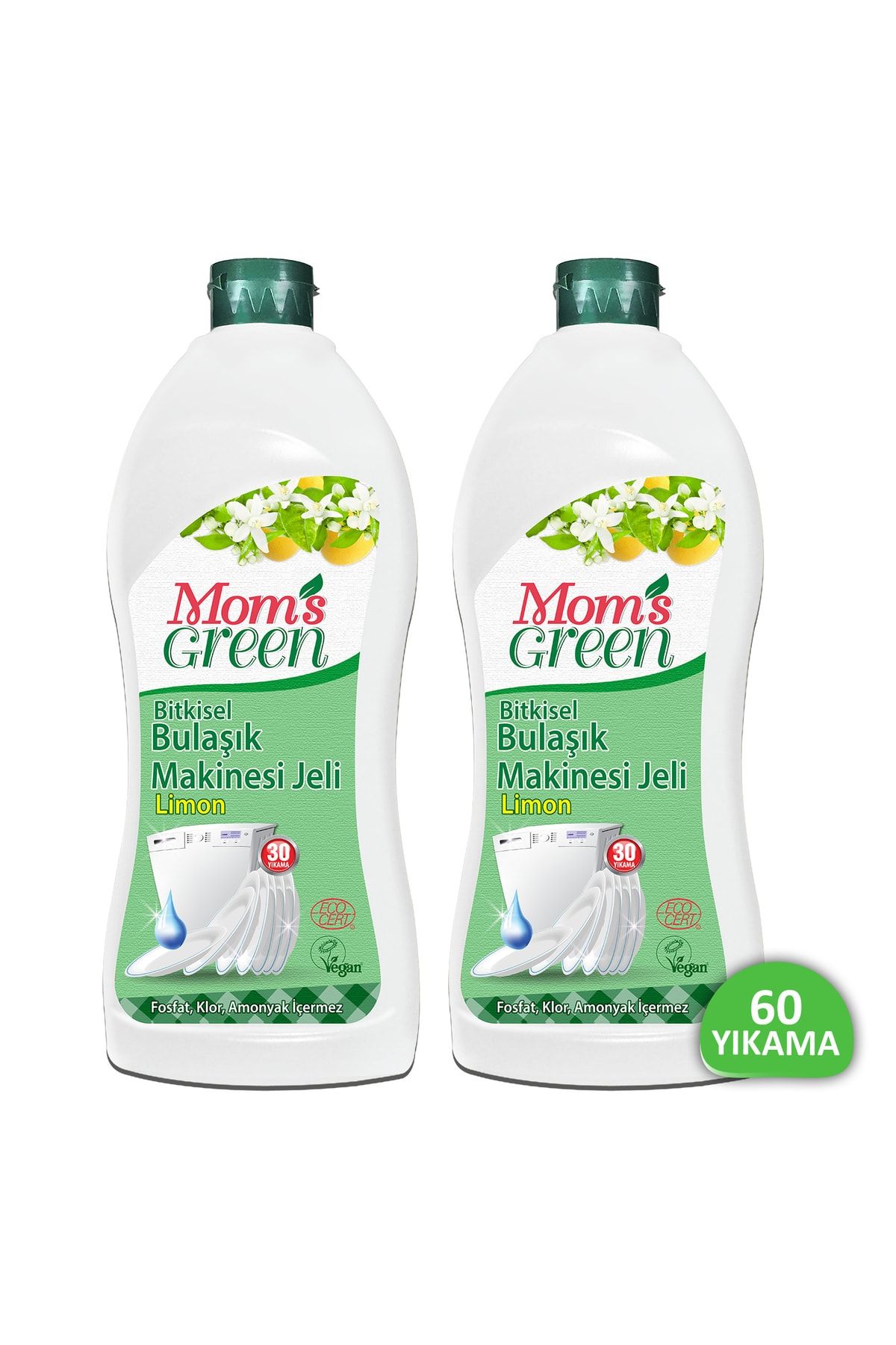 Mom's Green 2'li Set Bitkisel Bulaşık Makinesi Jel Deterjanı- Limon 750 ml