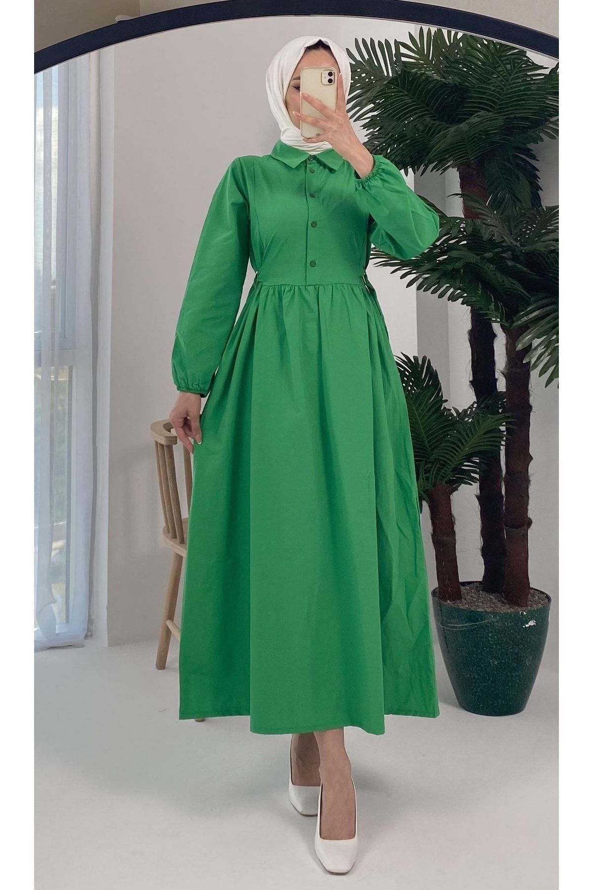 Basicpark Macron Bel Tokalı Yeşil Elbise