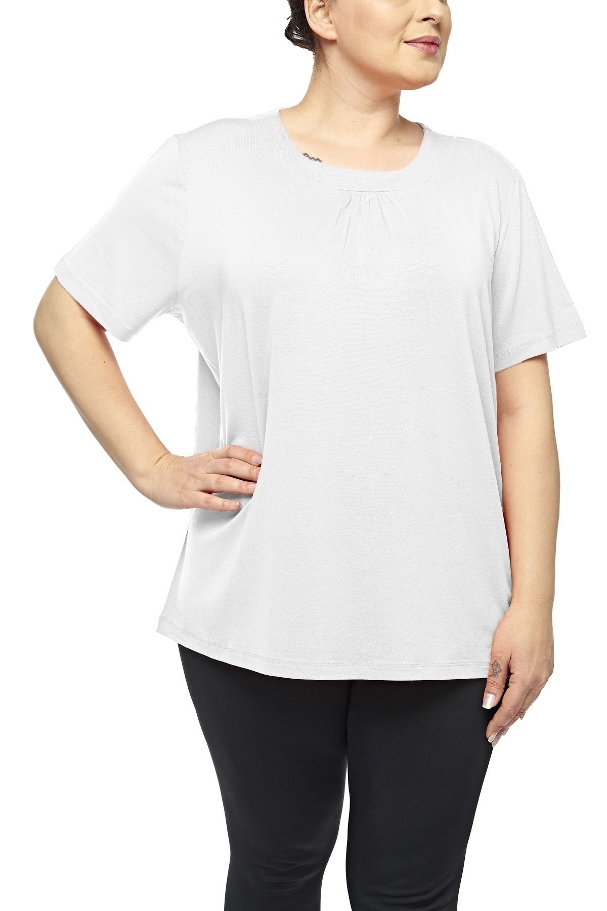 fsm1453 Kadın Modal Viskon Kısa Kolllu Üst Plus Size Likralı T-shirt -2506