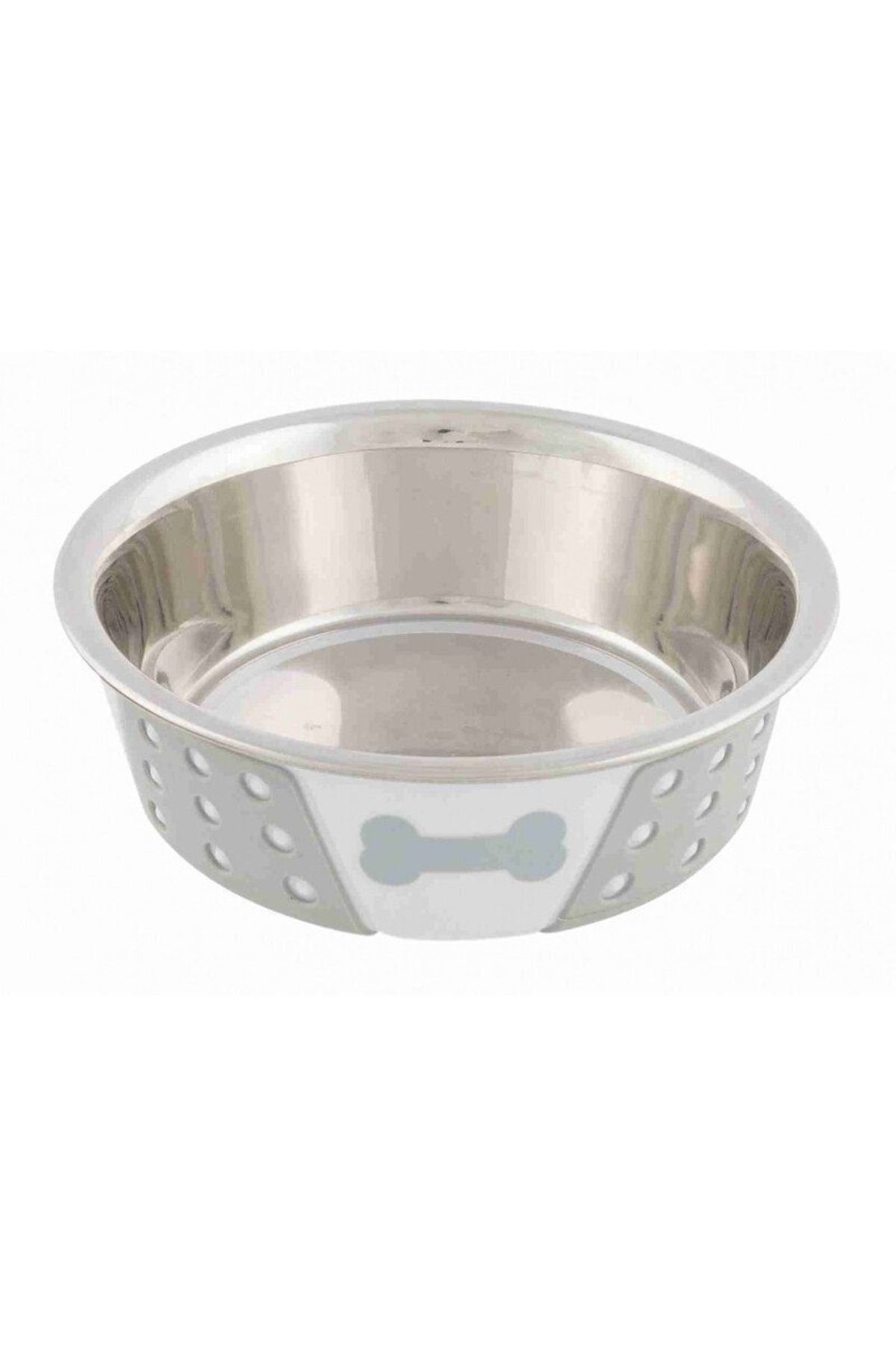 Trixie Köpek Mama Su Kabı, Paslanmaz Çelik/silikon, 0,75lt/ø 17 Cm, Beyaz/gri
