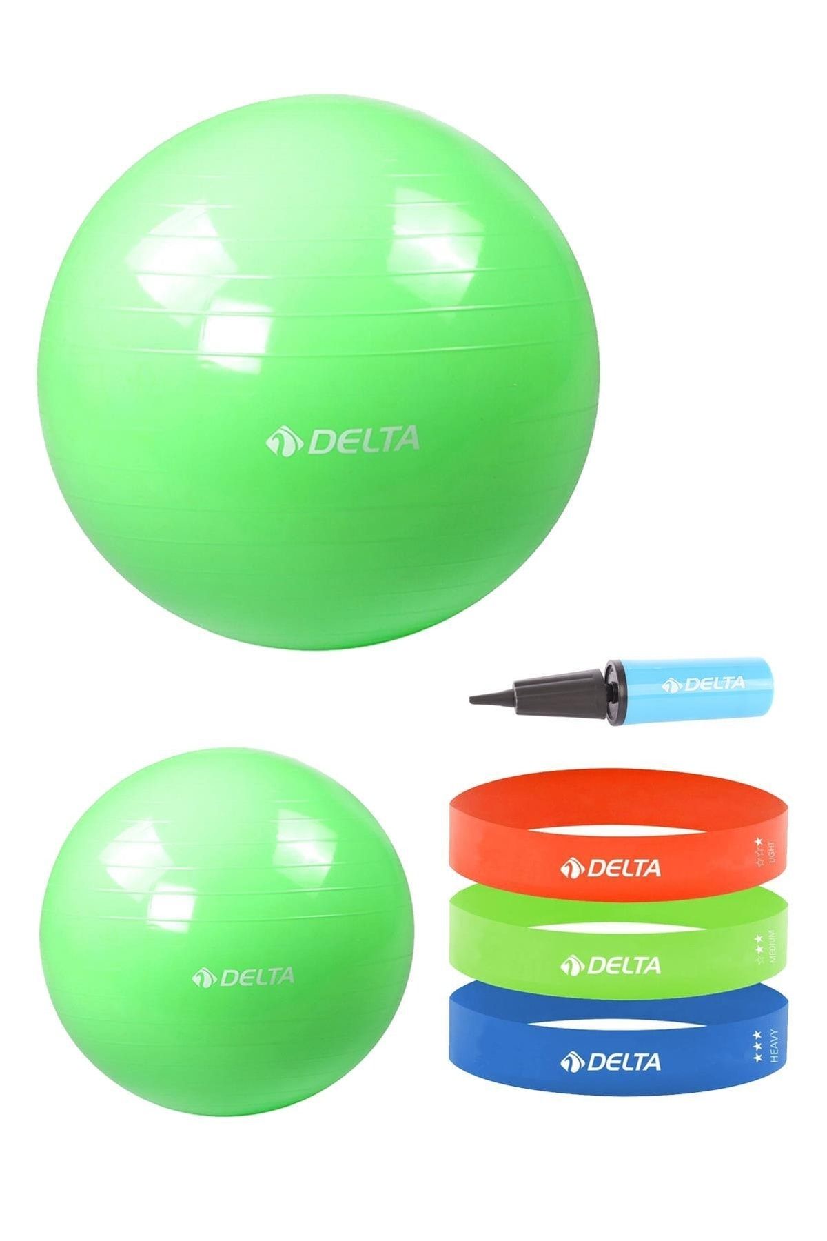 Delta 55 Cm-20 Cm Pilates Topu 3'lü Squat Bandı Egzersiz Direnç Lastiği Pilates Topu Pompası Seti