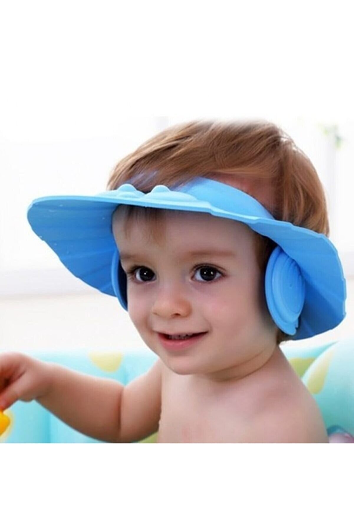andela Bebek Banyo Şapkası Düğmeli Kulaklıklı Mavi Renk