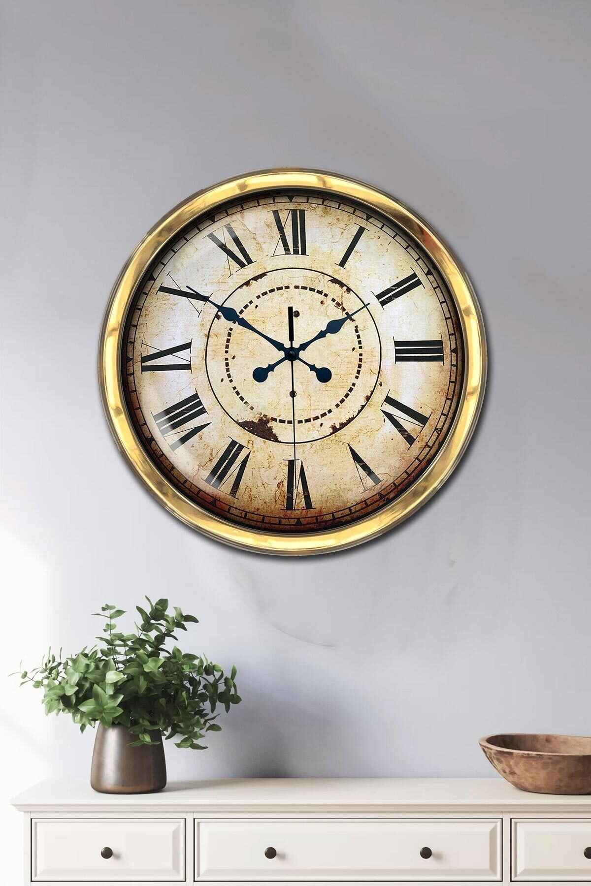 Genel Markalar Hediyelik Duvar Saati 40 Cm Metal Gold Renk Class Modeli