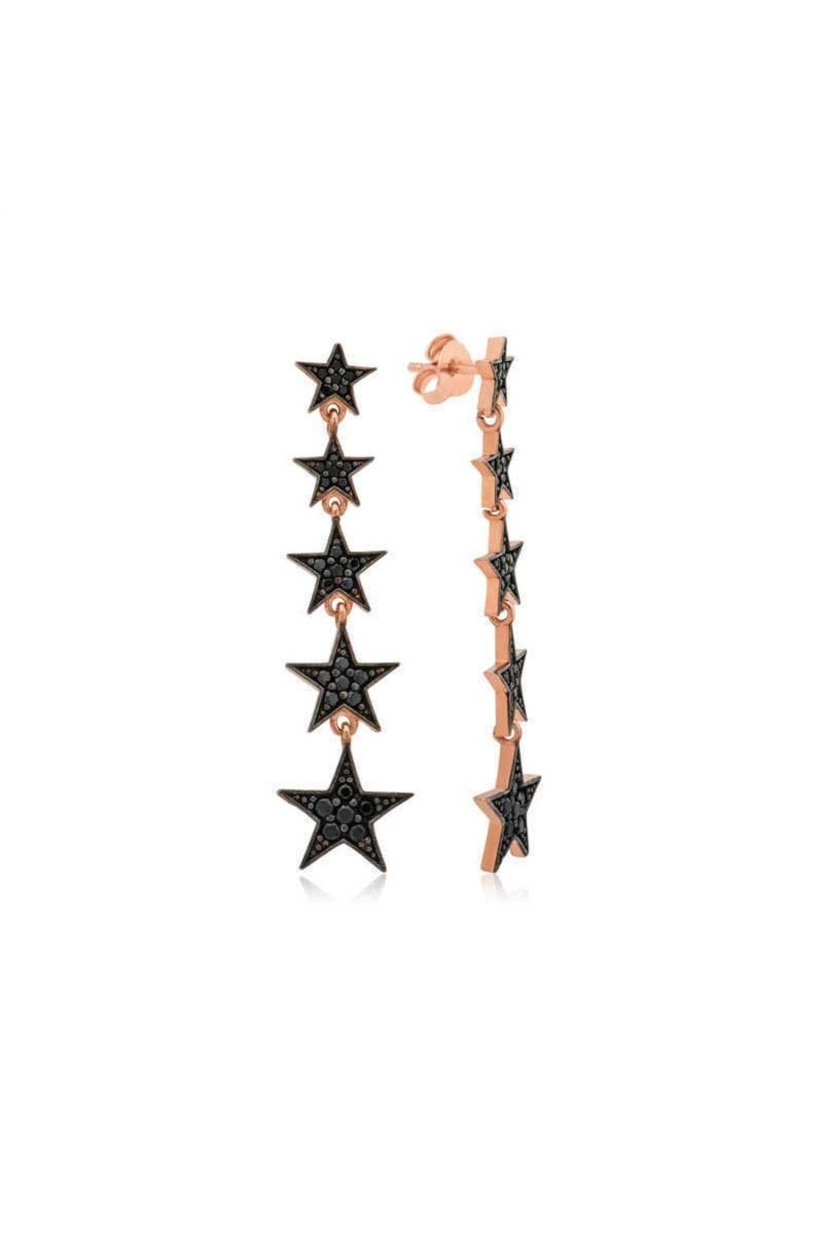 Gumush Selenavm Gümüş 925 Ayar. Siyah Kayan Yıldızlar Zirkon Kadın Yıldız Küpeler