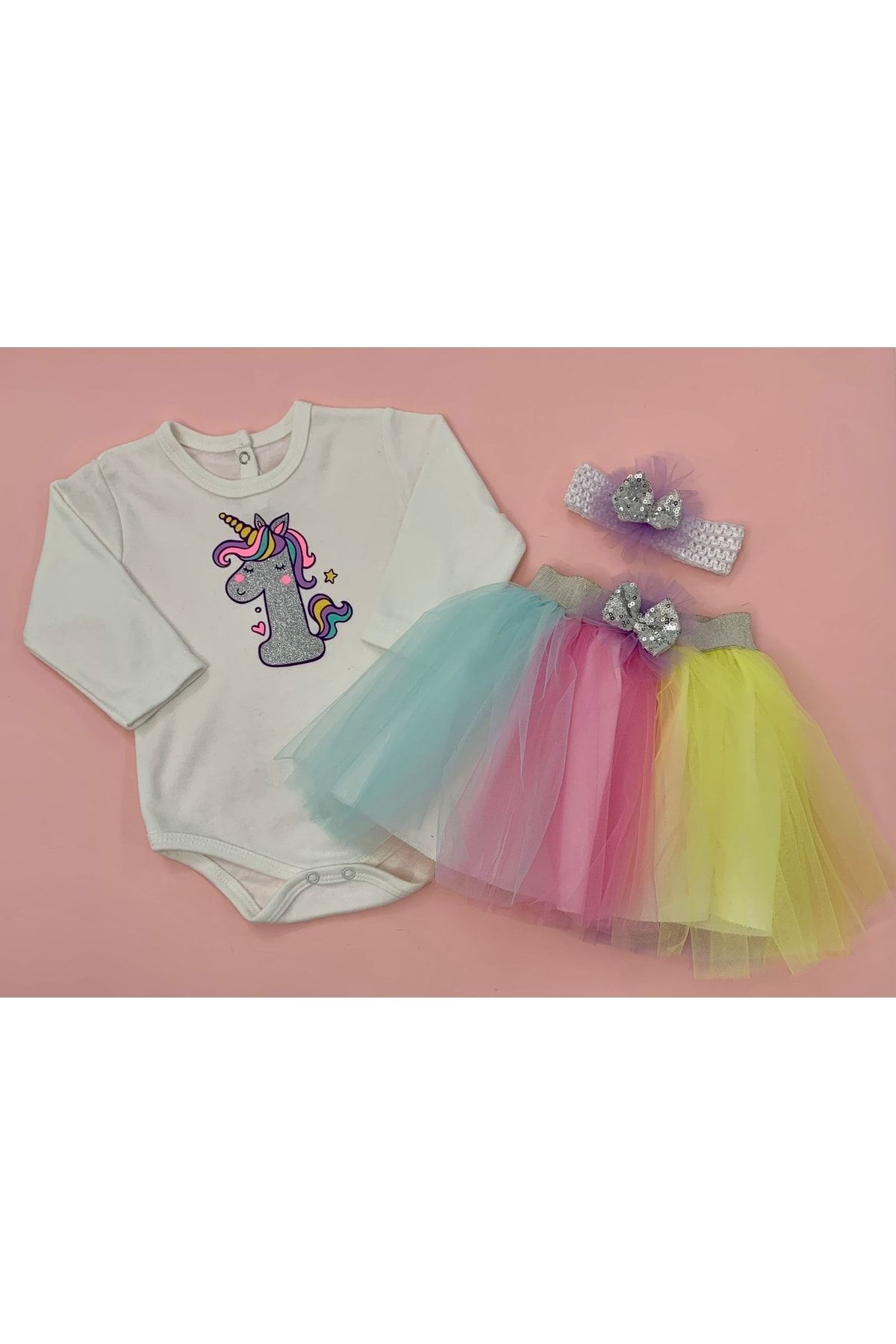 Petite Ponpon Baby Kız Bebek Unicorn Doğum Günü Elbisesi 1 Yaş / Mevlüt Kıyafeti Yenideoğan Özel Gün Elbise