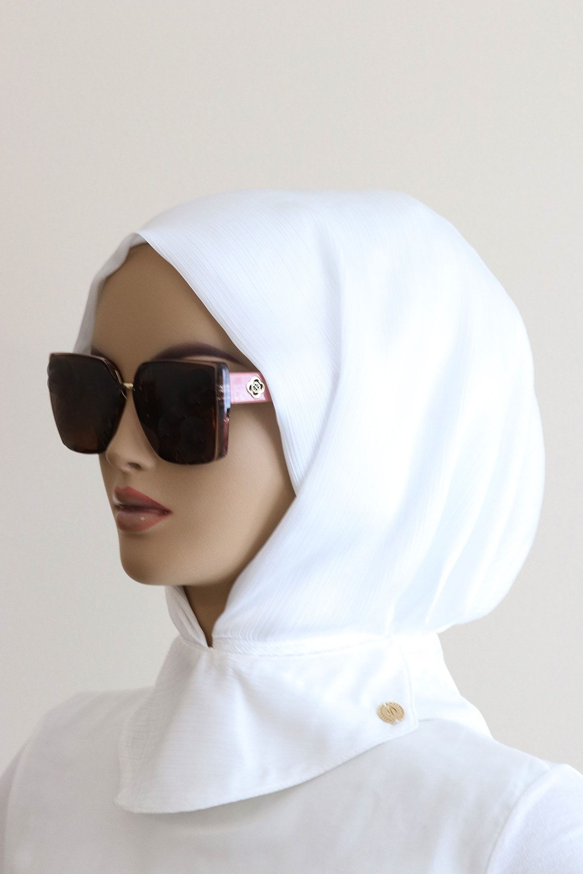 DENİZ EVİN Salsa Optik Beyaz %100 Saten Kadın Düğmeli Pratik Eşarp Bone Tesettür Bone Giyim Eşarp Hazır Türban