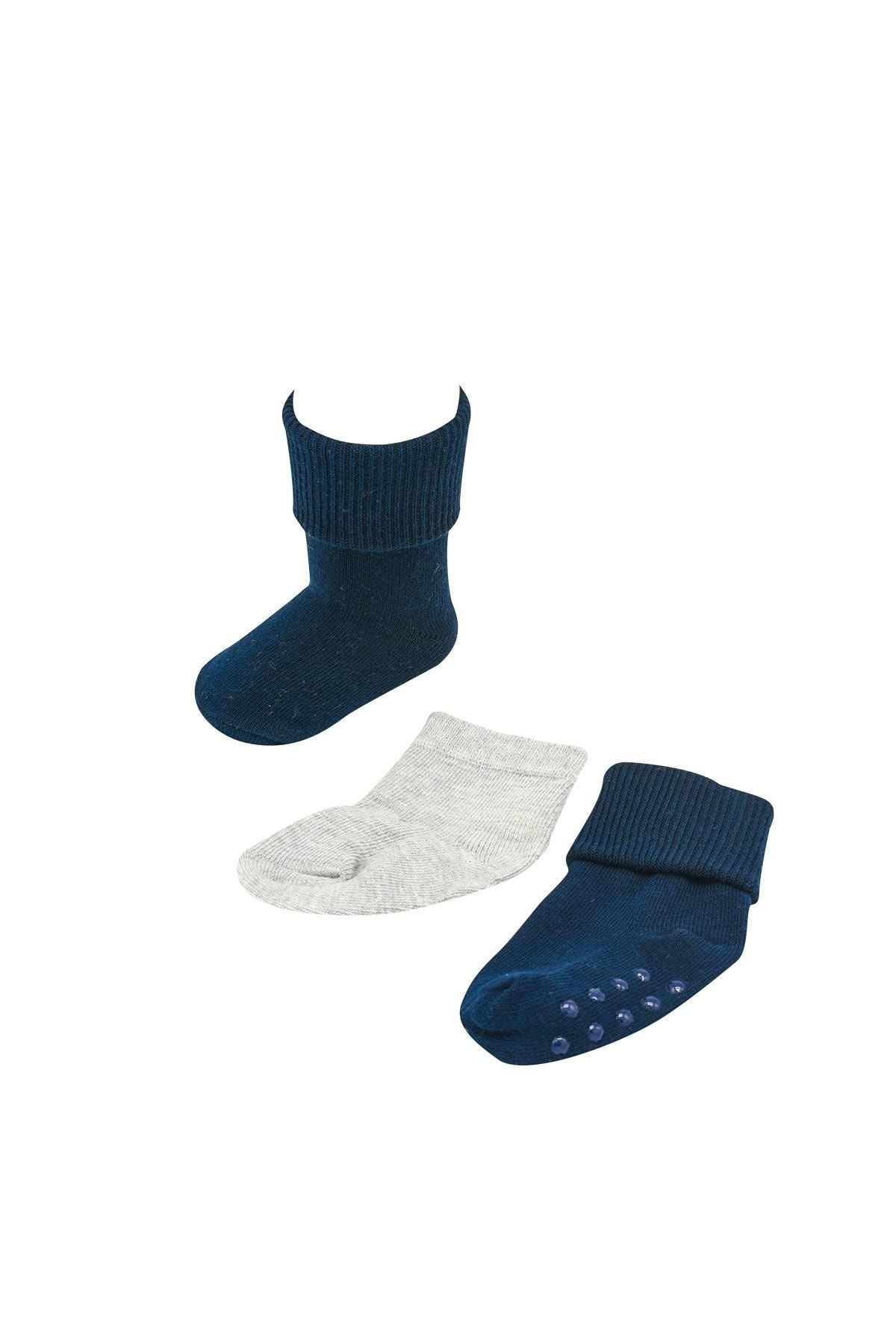 Katamino Lacivert-gri 2 Li Tek Çift Altı Kaydırmaz Erkek Bebek Soket Çorabı
