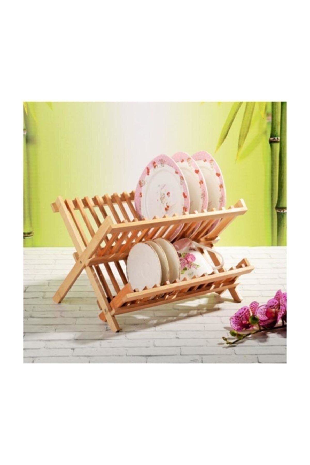 ÖZ NUR HOME Bambu Katlanabilir Tabaklık Bulaşıklık Bulaşık Sepeti Küçük Boy 40 Cm X 33 Cm X 26 Cm