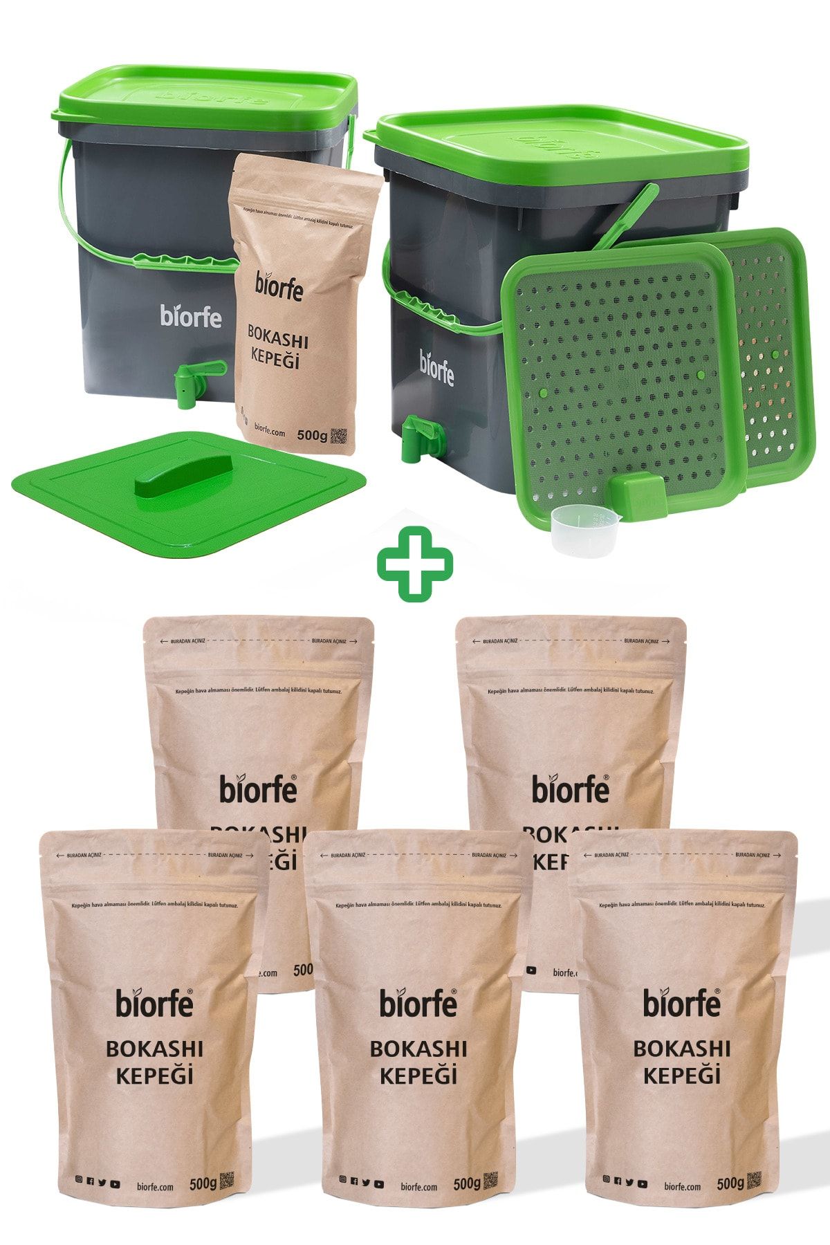 Biorfe 3 Kg Bokashi Kepekli 18 L Kompost Kovası Ikili Set - Yeşil
