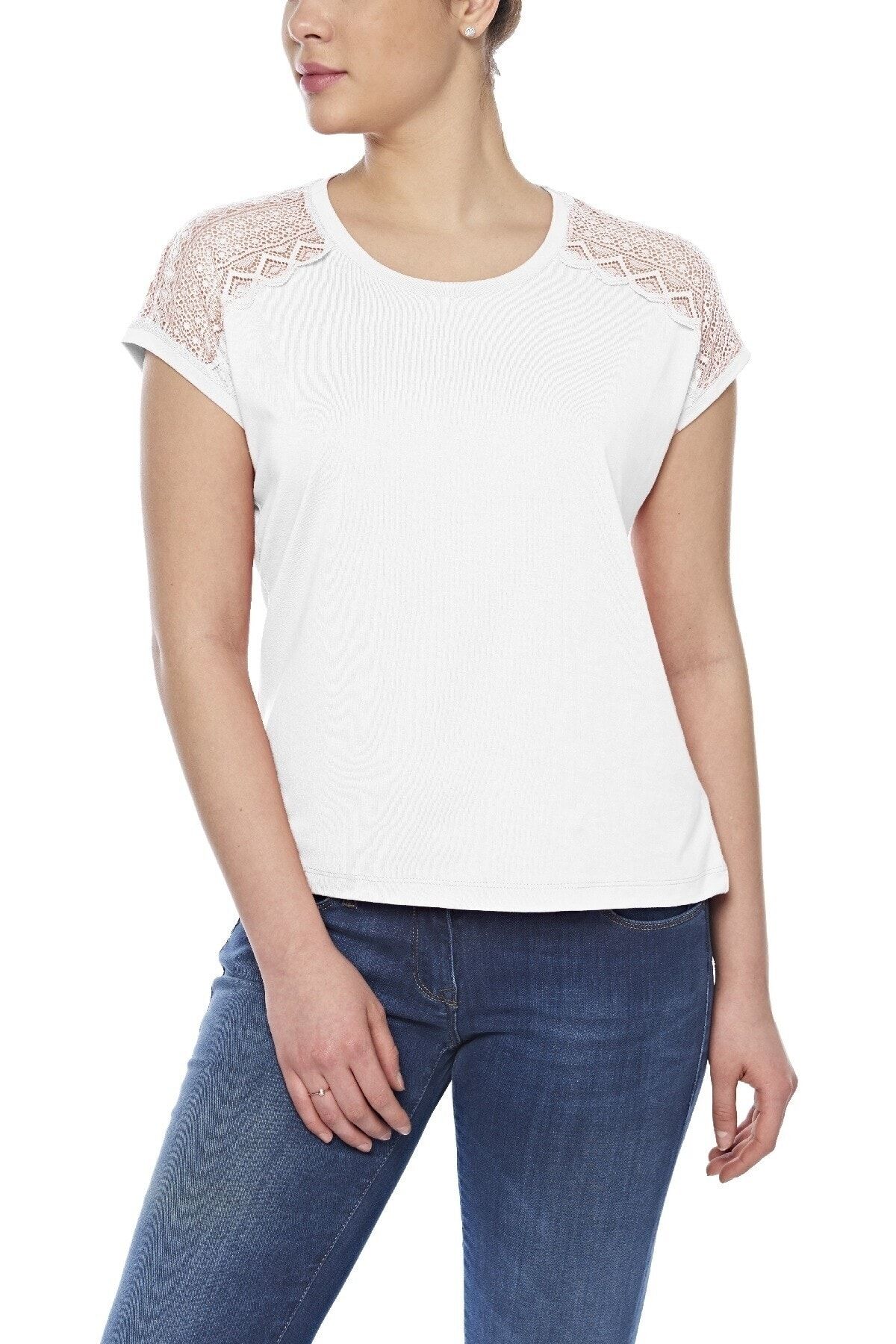 fsm1453 Kadın Pamuklu Modal Kolsuz Comfort Fit Yuvarlak Yaka Dantelli T-shirt -2408