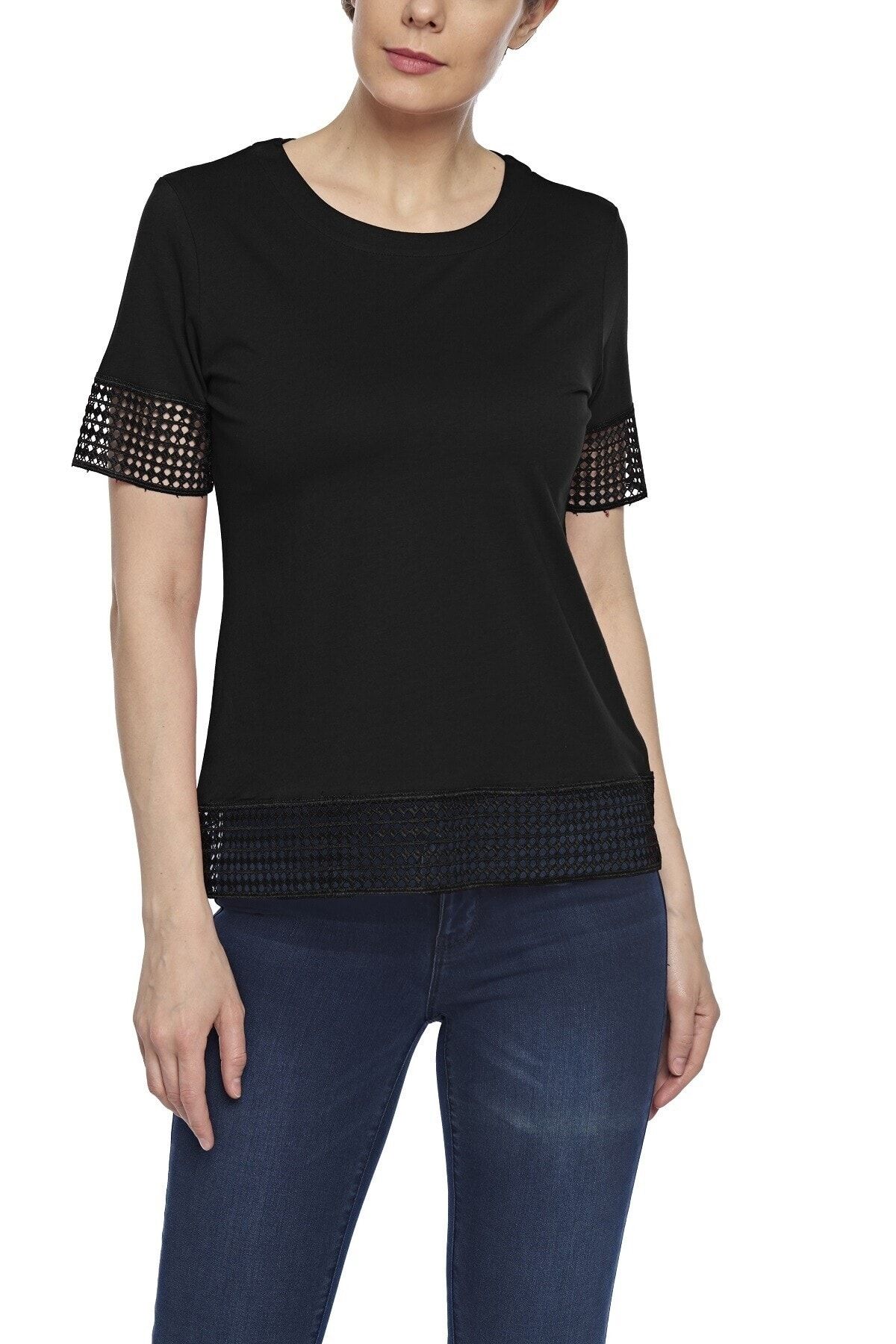 fsm1453 Kadın Pamuklu Modal Kısa Kolluy Üst Comfrot Fit Dantelli T-shirt -2412