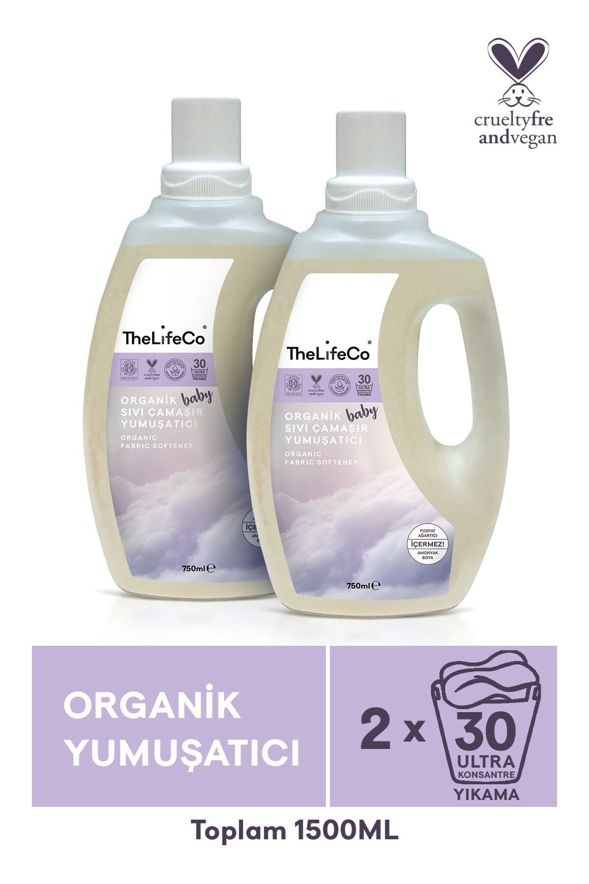 TheLifeCo Baby Organik Çamaşır Yumuşatıcı 750 ml X 2 Adet (parfümsüz, Vegan, Çevre Dostu)