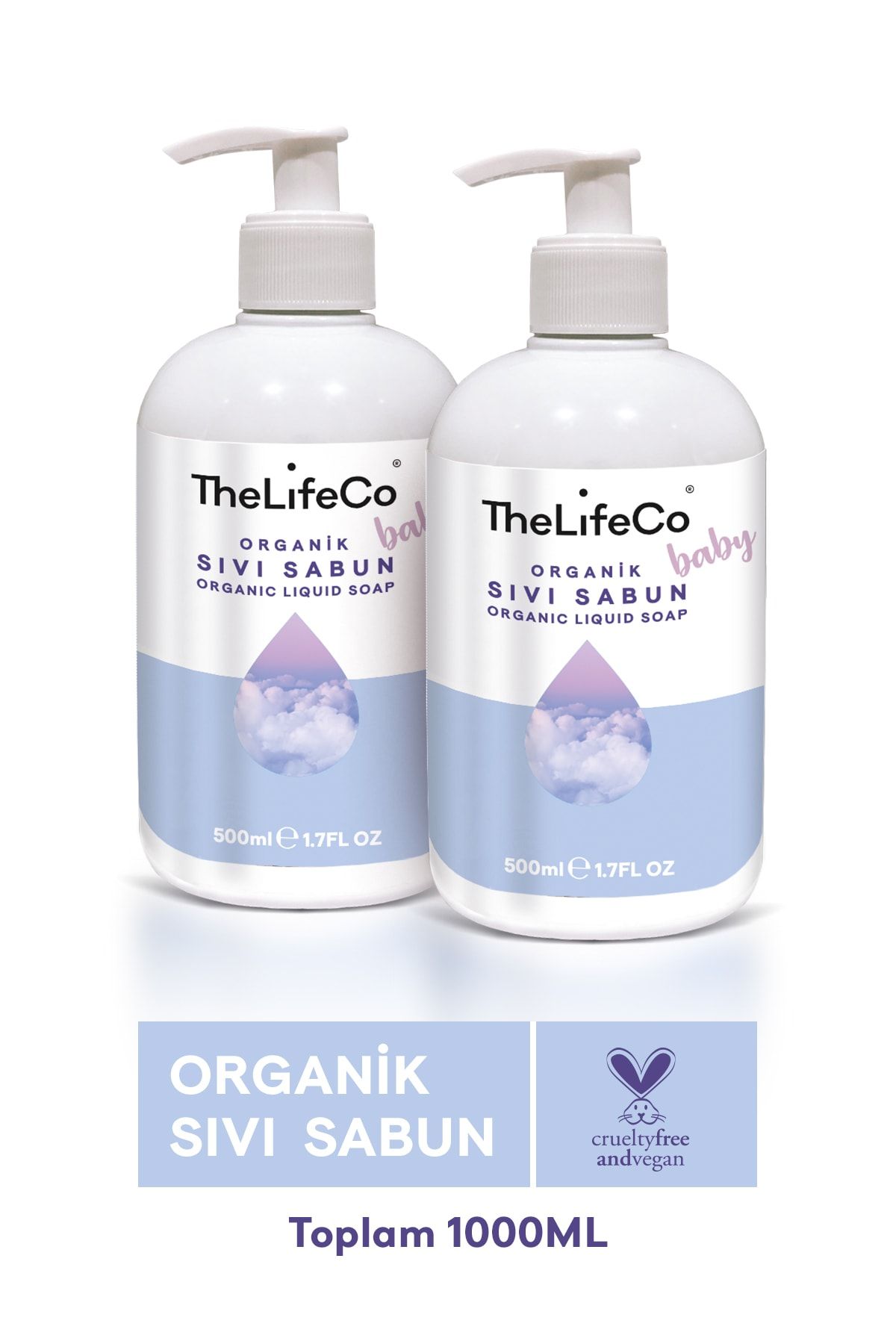 TheLifeCo Baby Organik Sıvı Sabun 500 Ml X 2 Adet (parfümsüz, Vegan, Çevre Dostu)