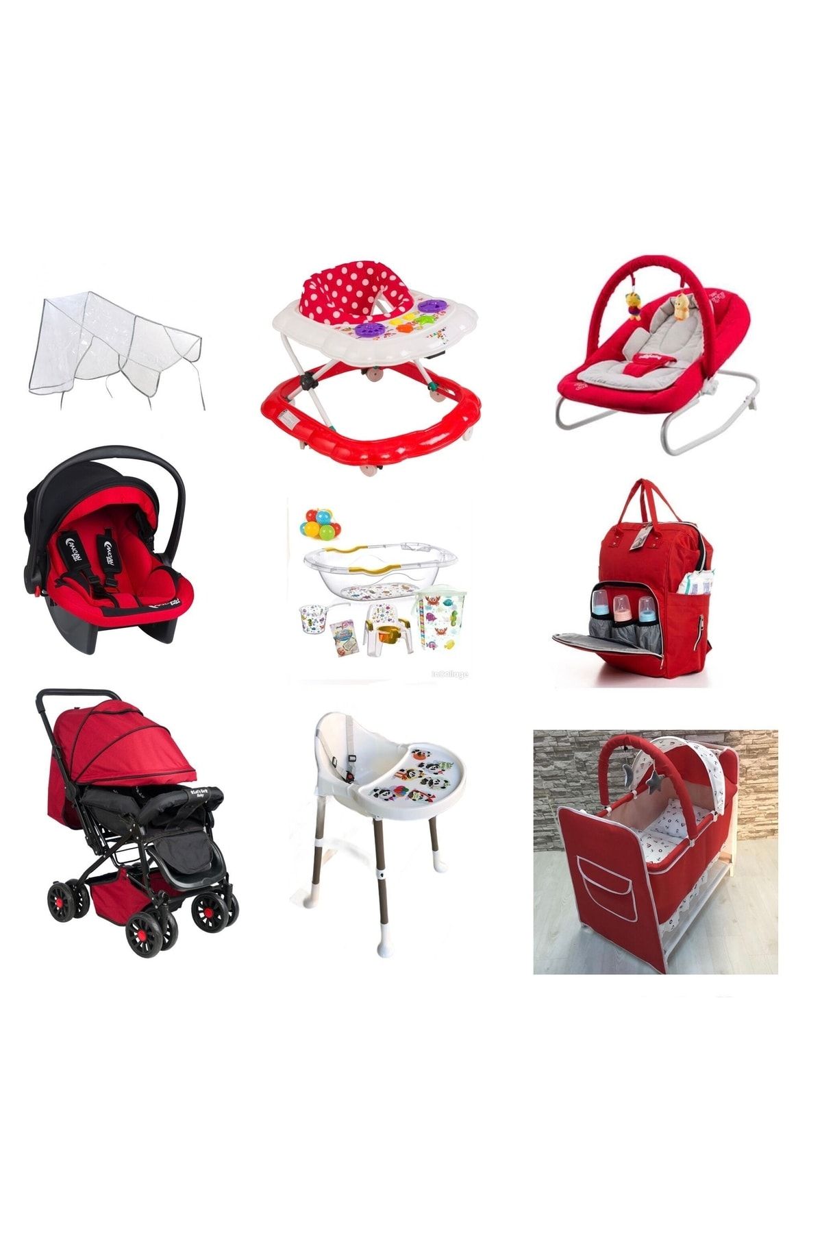 LETS GO BABY Almiron Kids 13 Parça Bebek Çeyiz Seti Mama Sandalyesi Beşik Çift Yön Bebek Arabası Küvet Takımı