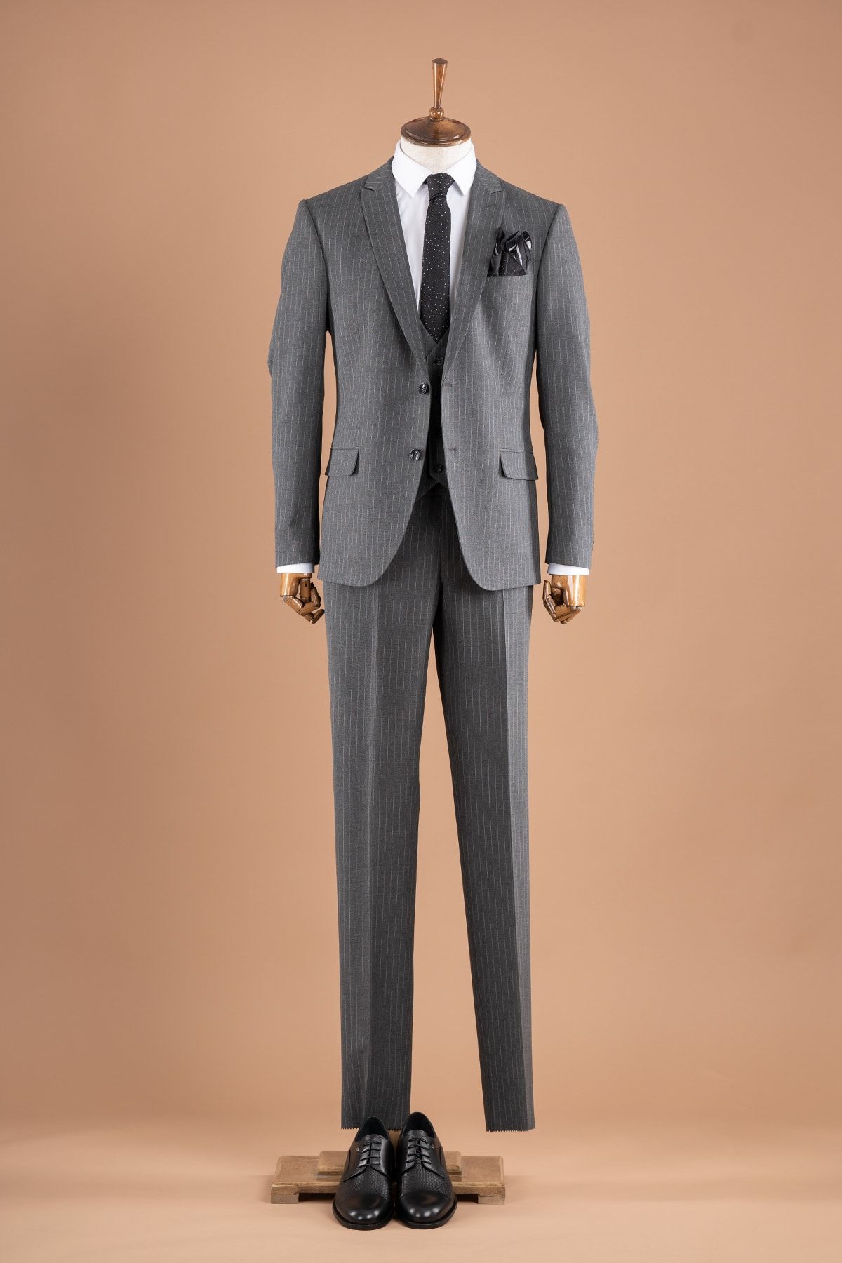 Sarar Interview Gri Çizgili Slim Fit Takım Elbise