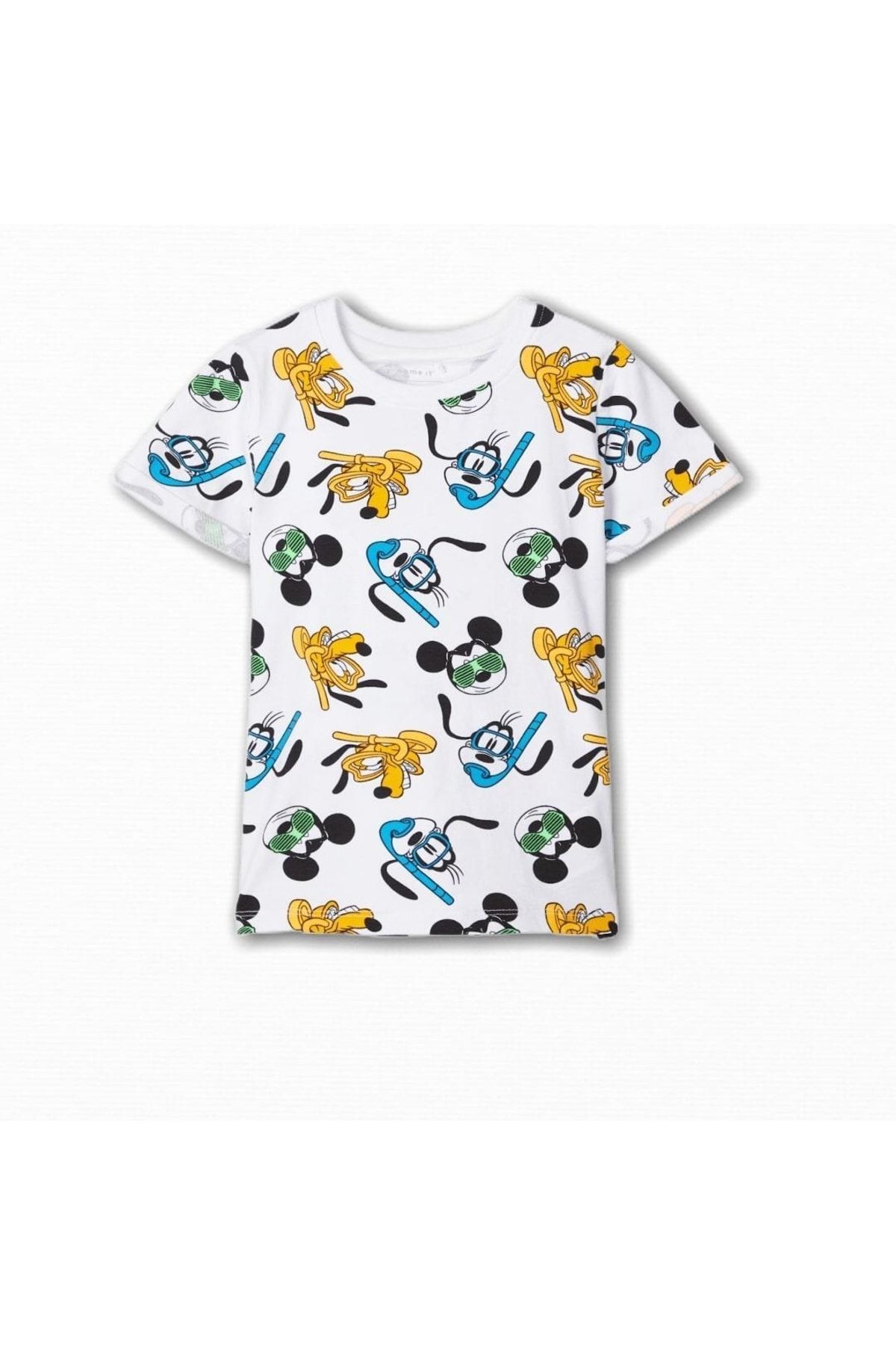 name it Disney Mickey Pluto Goofy Baskılı Beyaz Erkek Çocuk T-shirt