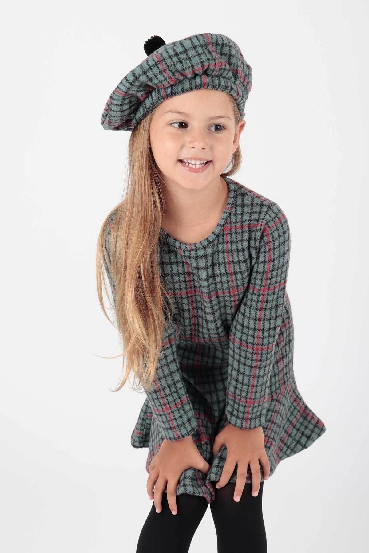 AHENGİM Kız Çocuk Şapkalı Volanlı Trend Elbise Ak2200