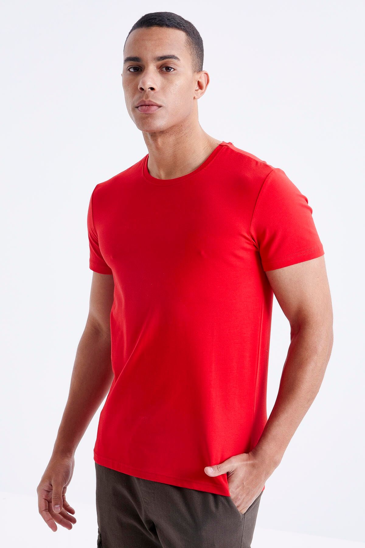 TOMMY LIFE Kırmızı Erkek Basic Kısa Kol Standart Kalıp O Yaka T-shirt - 87911