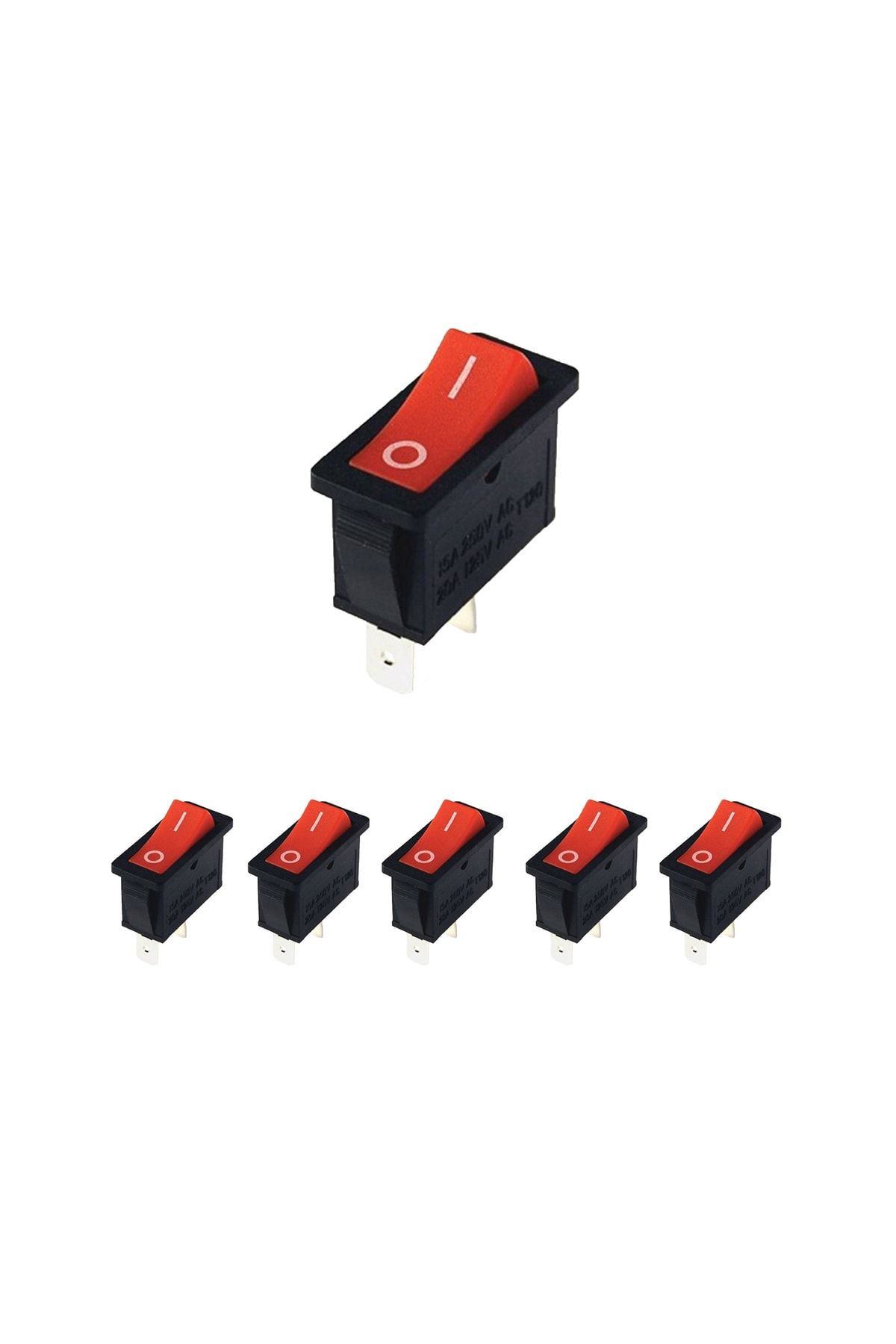 Universal 5 Adet Kırmızı Dar Işıksız Anahtar 27x8mm On/off Switch 2 P