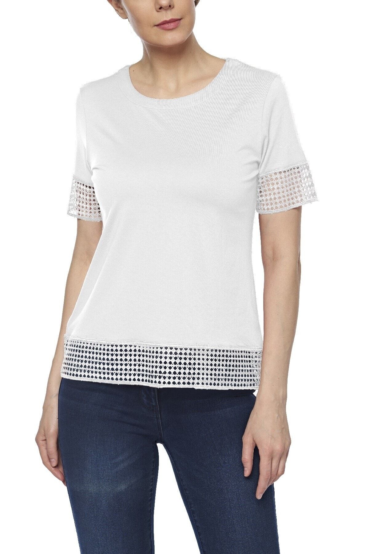 fsm1453 Kadın Pamuklu Modal Kısa Kolluy Üst Comfrot Fit Dantelli T-shirt -2412