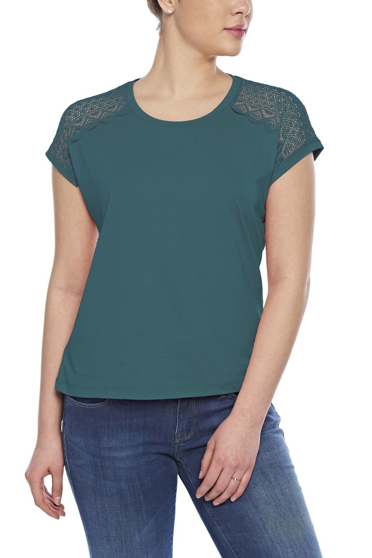fsm1453 Kadın Pamuklu Modal Kolsuz Comfort Fit Yuvarlak Yaka Dantelli T-shirt -2408