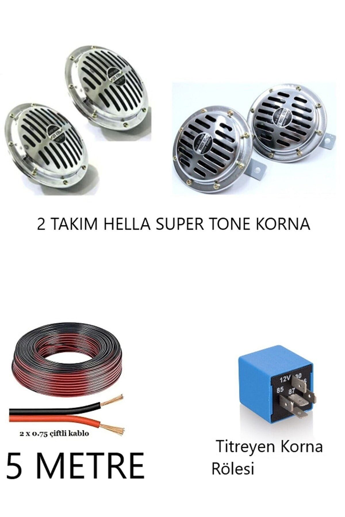 NESU Hella Tip Süperton Set Korna Minibüs + Sütçü Kornası ( 4 Korna + Titretici Röle+ 5metre Kablo )