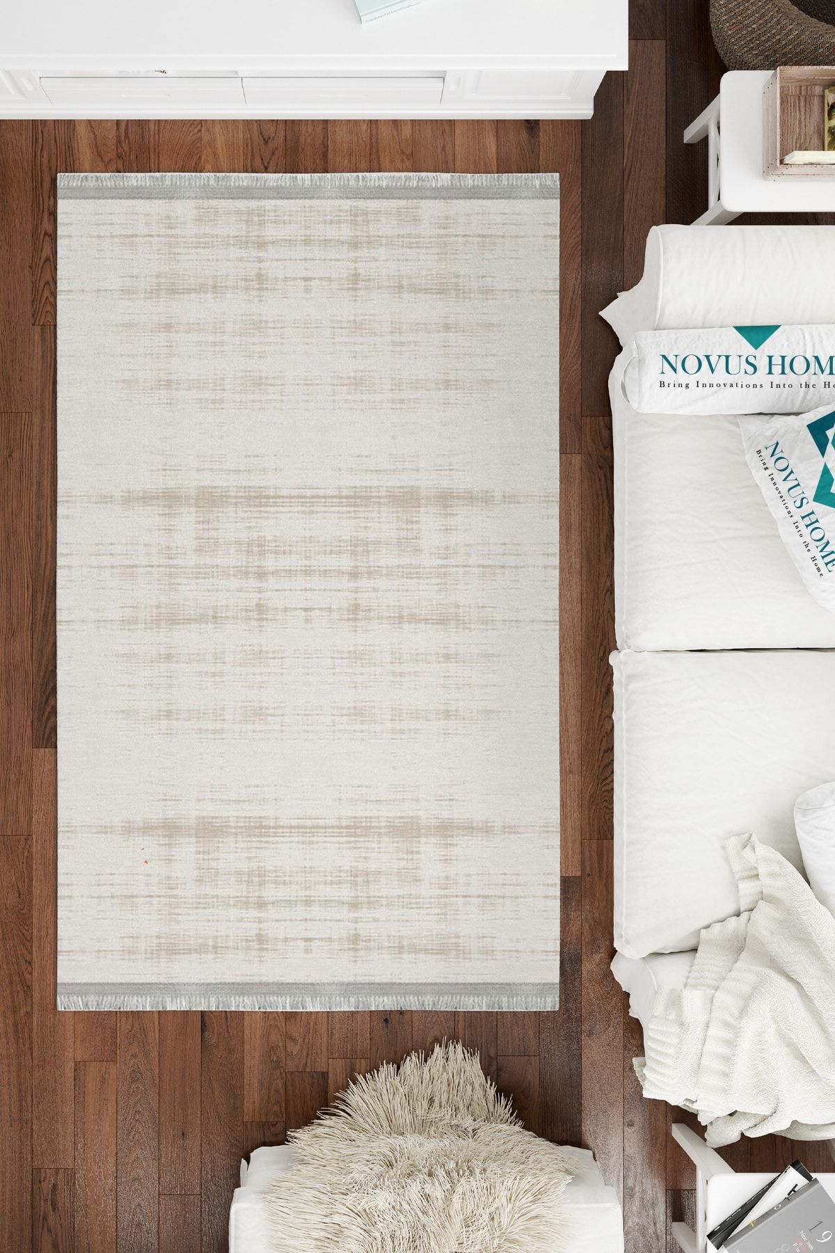 Novus Home Yıkanabilir Kaymaz Tabanlı Dijital Baskılı Cotton Serisi Eskimiş Kumaş Efektli Doku Halı.