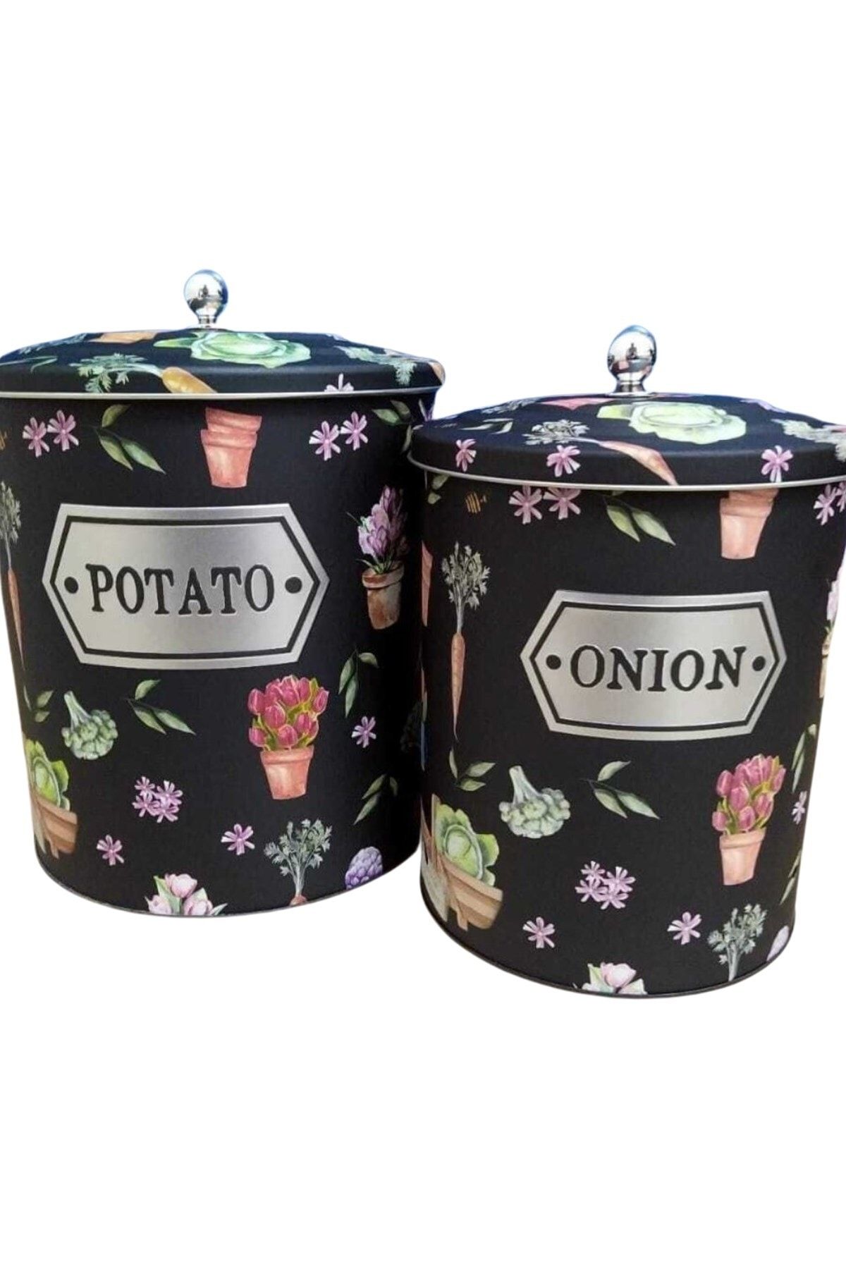 Genel Markalar New Çiçek Desenli Kabartmalı Metal 2 Li Patates Soğan Sepeti Yeni