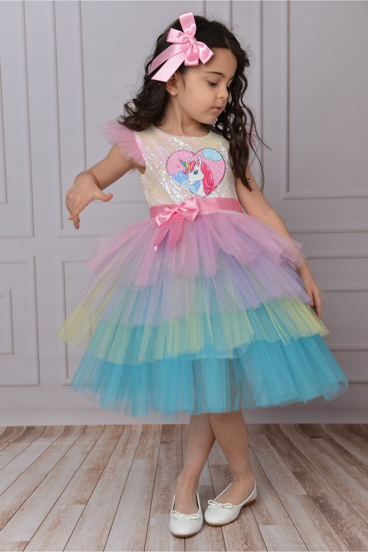 Mixie Unıcorn Özel Gün Doğum Günü Kız Çocuk Elbisesi
