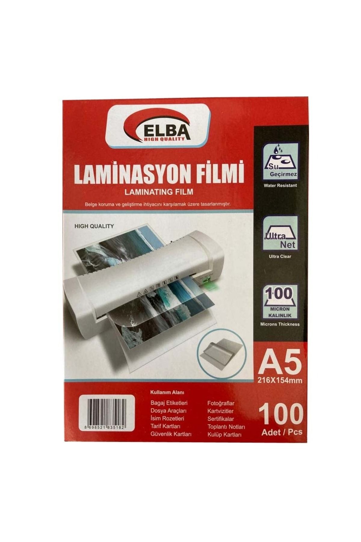 ELBA Laminasyon Filmi A5 100 Micron 154x216mm (100 Lü Paket)