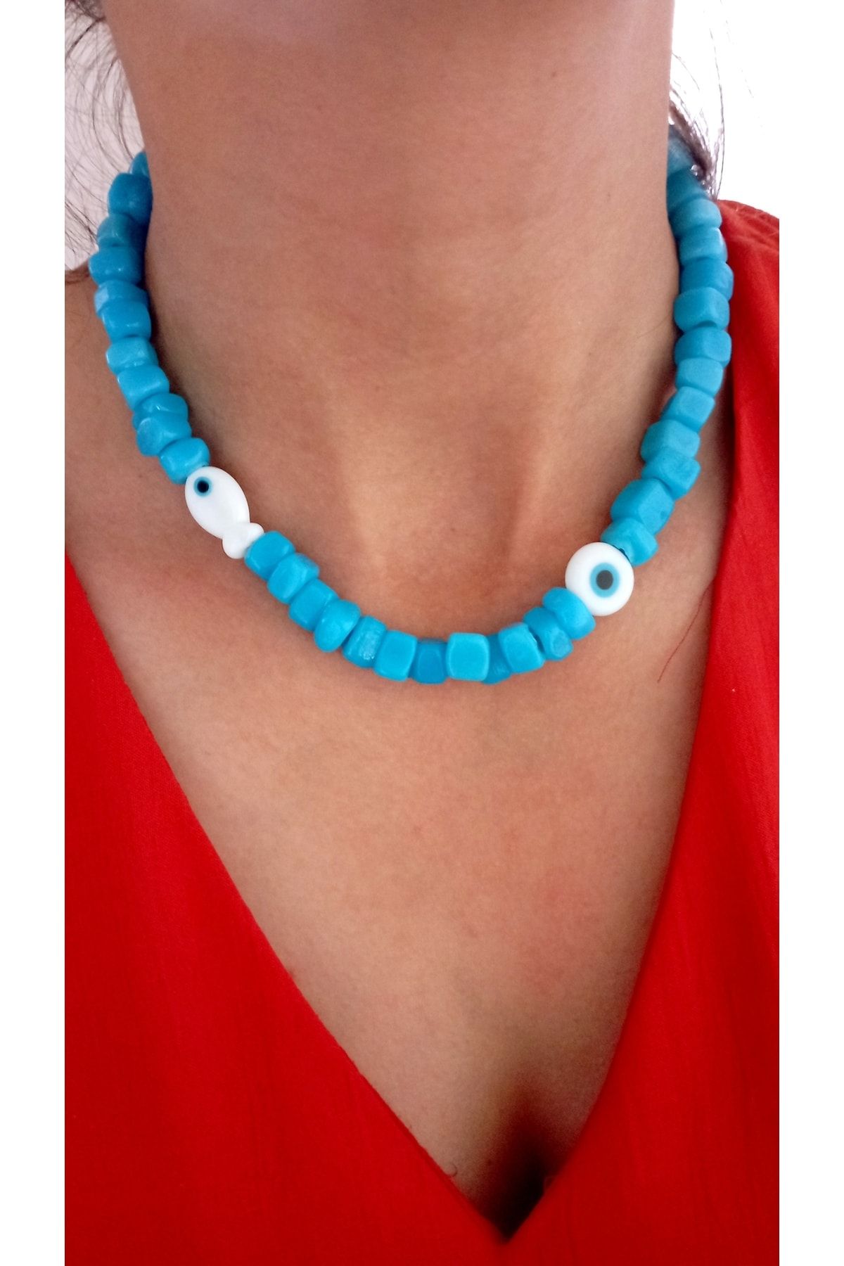nergis collection Cam Boncuk Yaz / Plaj Kolyesi
