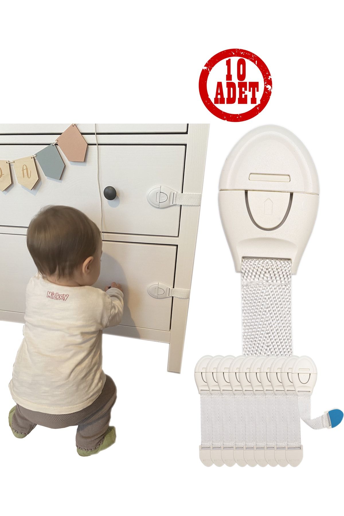 ketbox Çocuk Bebek Çekmece Dolap Beyaz Eşya Güvenlik Emniyet Kilidi Çok Amaçlı Kilit 10 Adet