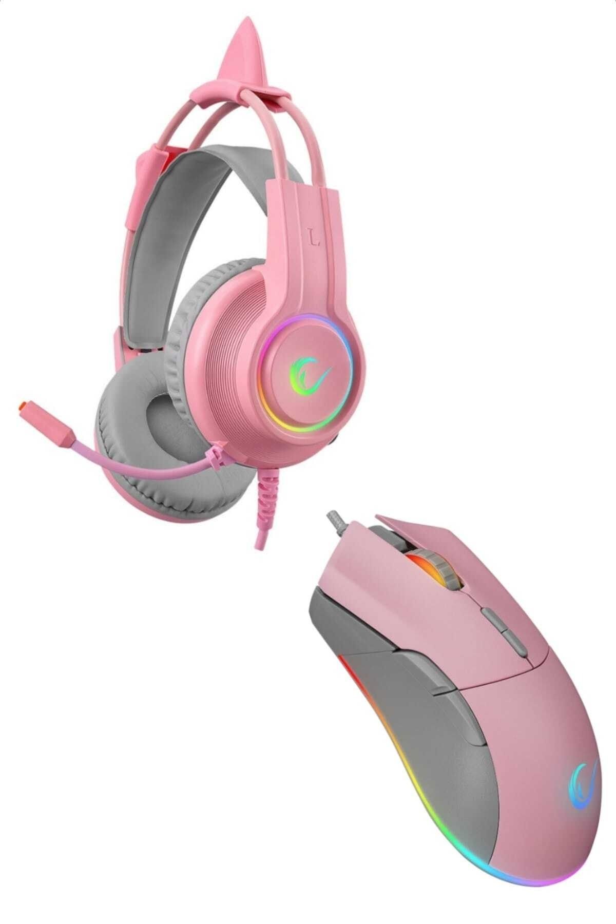 Rampage X-pink Girl Pembe Gaming Oyuncu Seti (X-CATTY PEMBE 7.1 RGB OYUNCU KULAKLIK SPEAR RGB 7200DPI MOUSE)