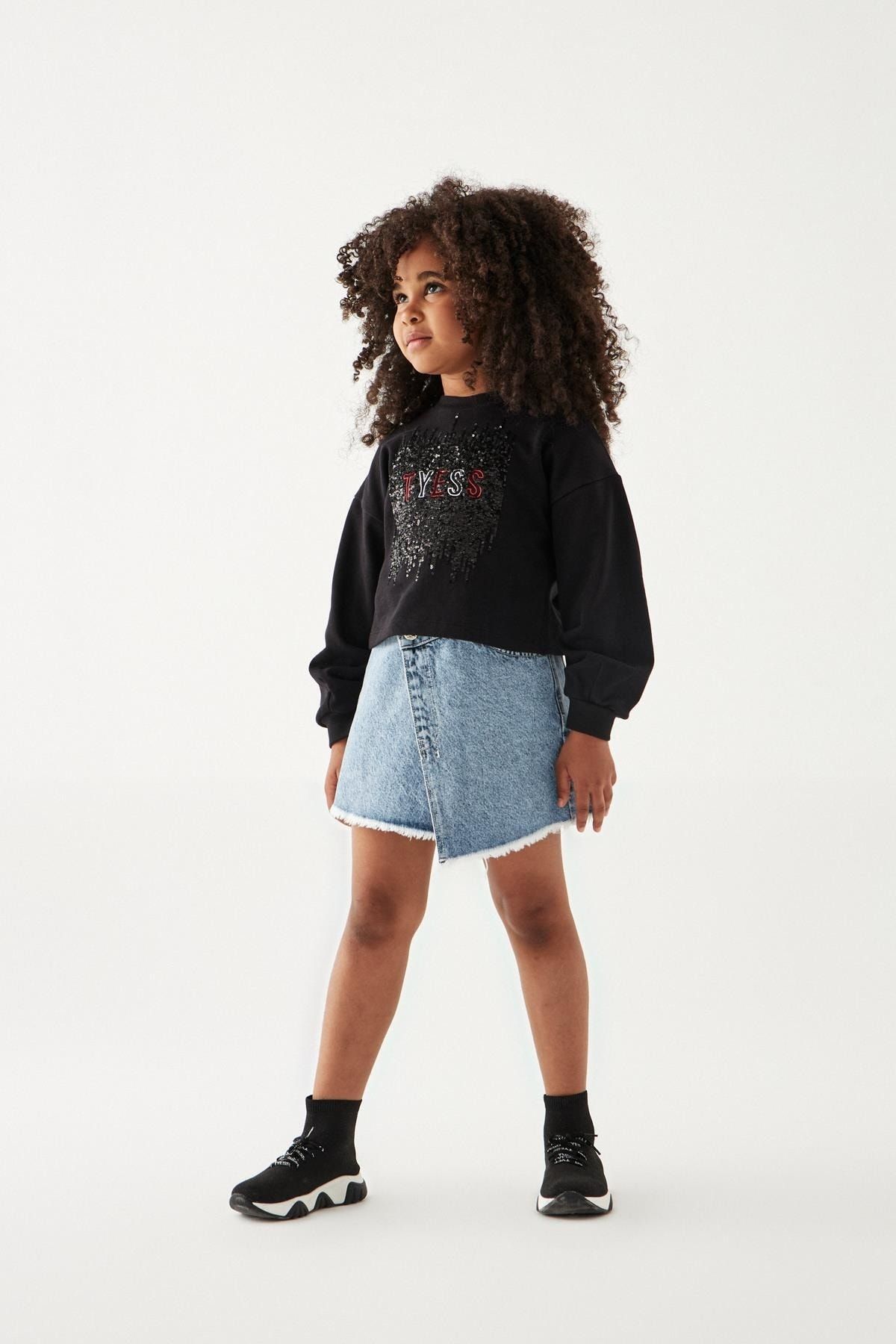 Tyess Kız Çocuk Siyah Sweatshirt 22pfwtj4411