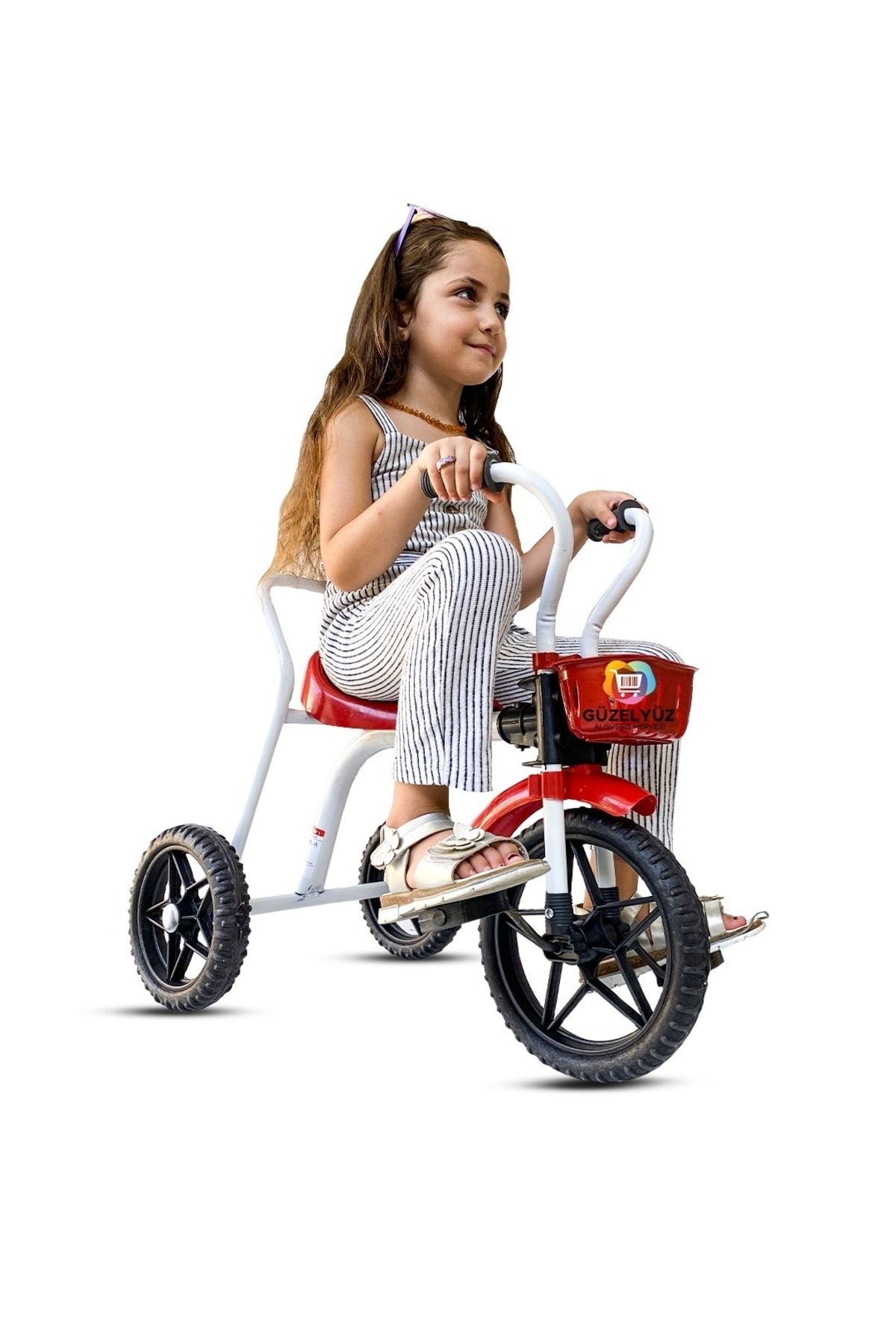 GÜZELYÜZ AVM 3 Teker Demir Çocuk Bisikleti Metal Bisiklet Üç Tekerlekli Kırmızı Süper Oyuncak