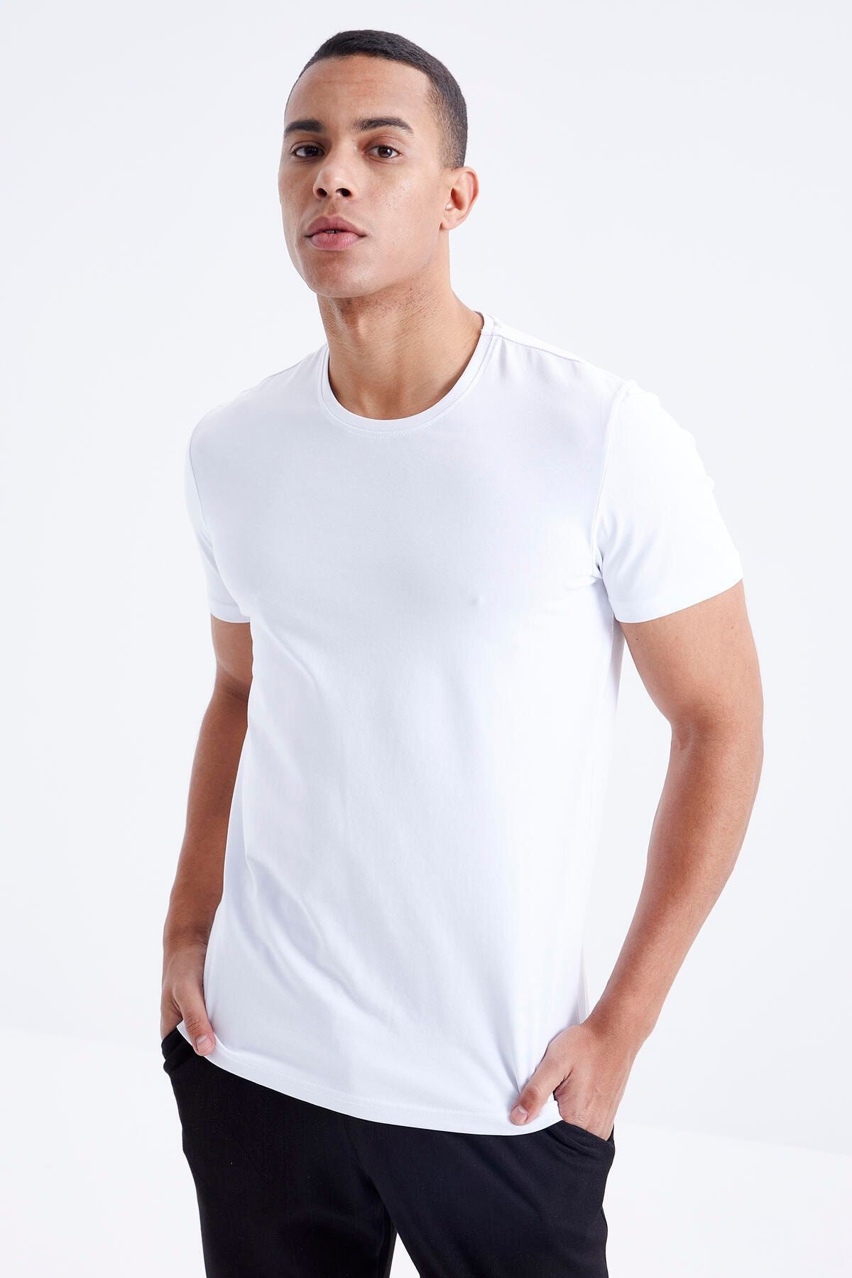 TOMMY LIFE Beyaz Erkek Basic Kısa Kol Standart Kalıp O Yaka T-shirt - 87911